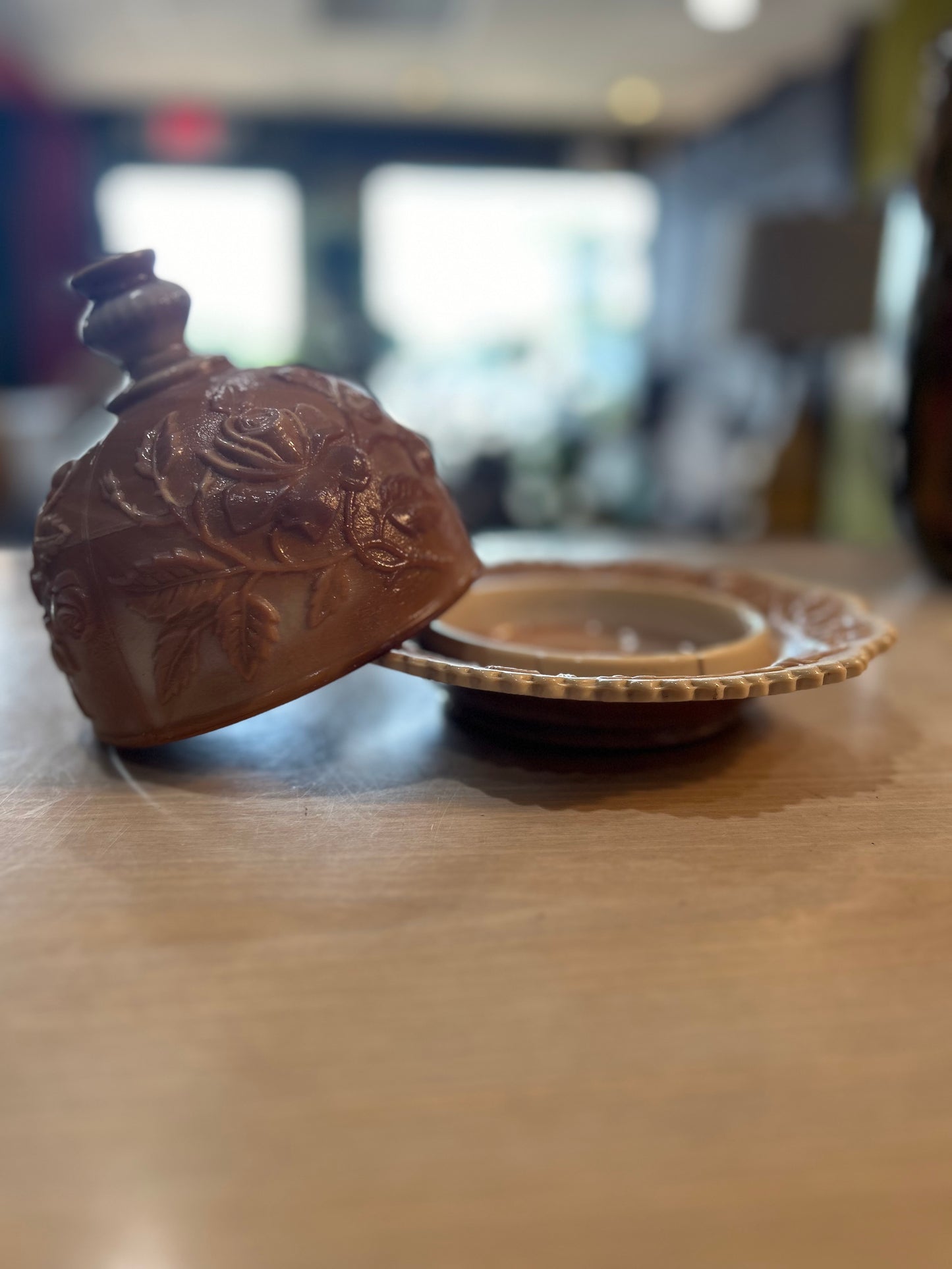 Vintage Imperial Chocolate Slag Glass Butter Dome