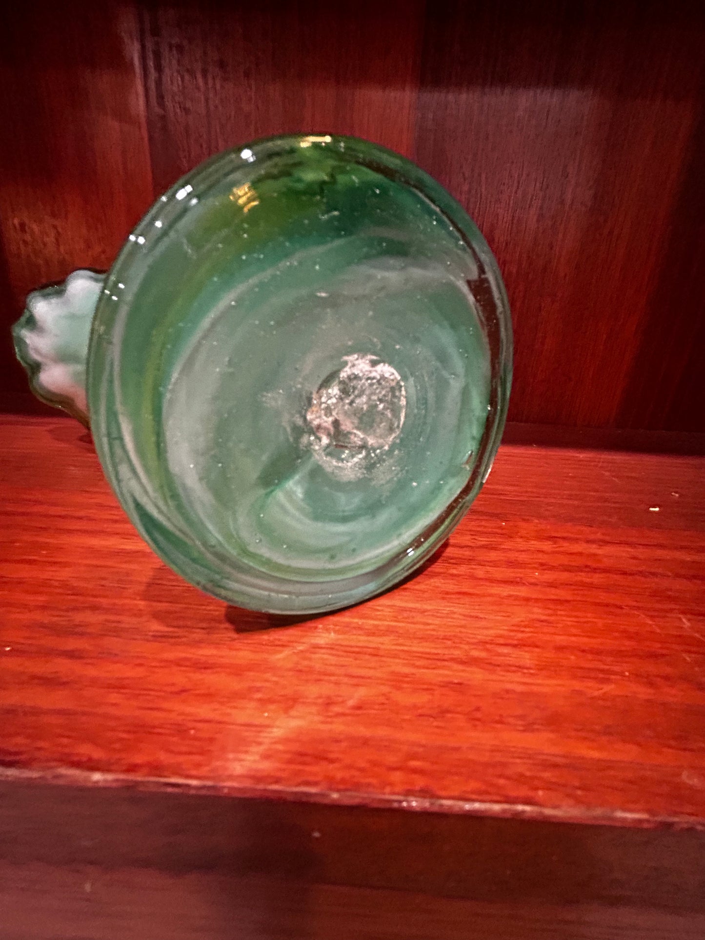 MCM Murano Hand Blown Vase- Green and White Glass Stetched
