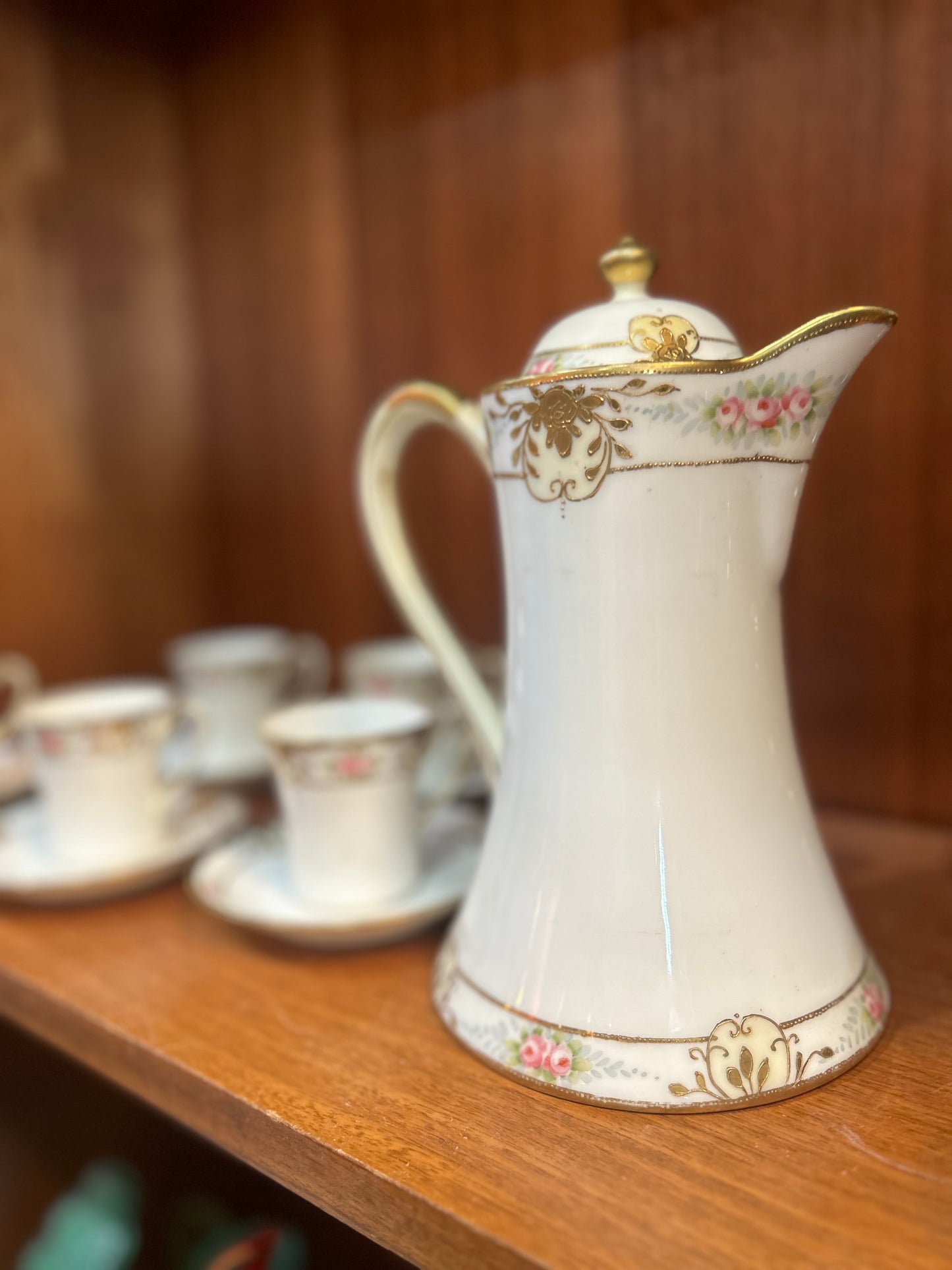 Circa 1911- Antique Nippon Hot Chocolate Pot- 5 Cups and 6 Saucers
