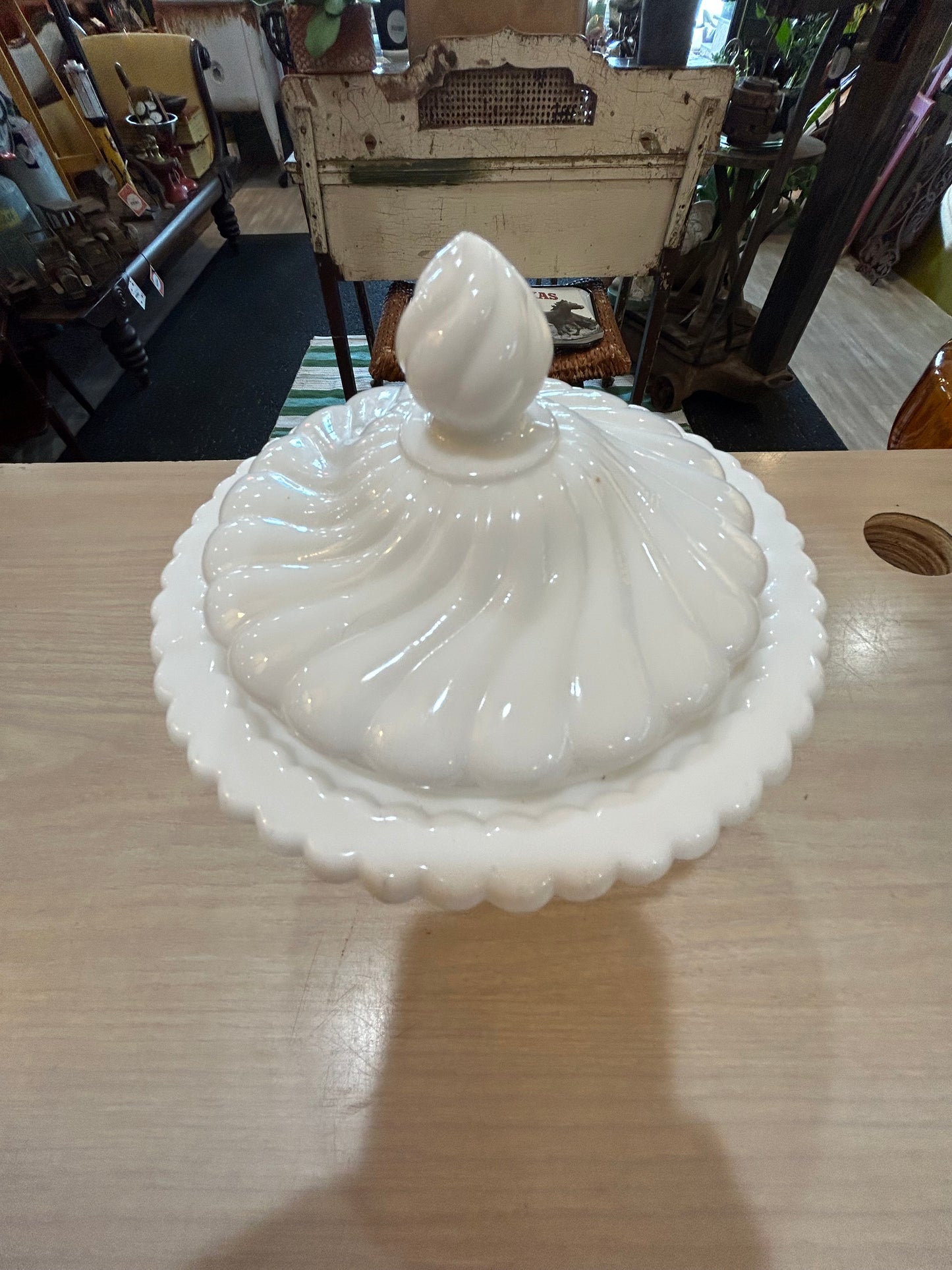 Fostoria Milk Glass Swirl Candy Dish with Lid