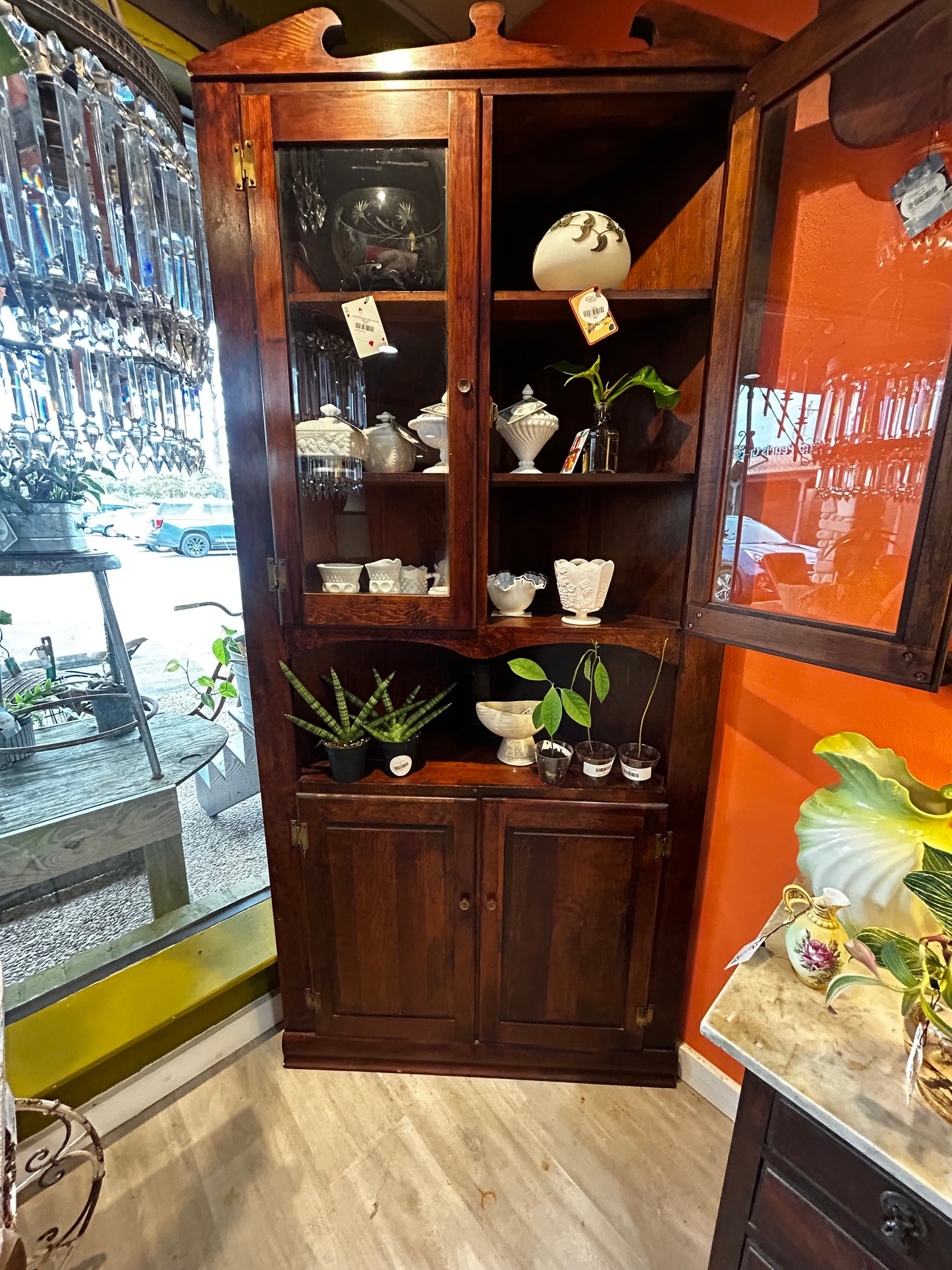 Stained Wood Corner Cabinet