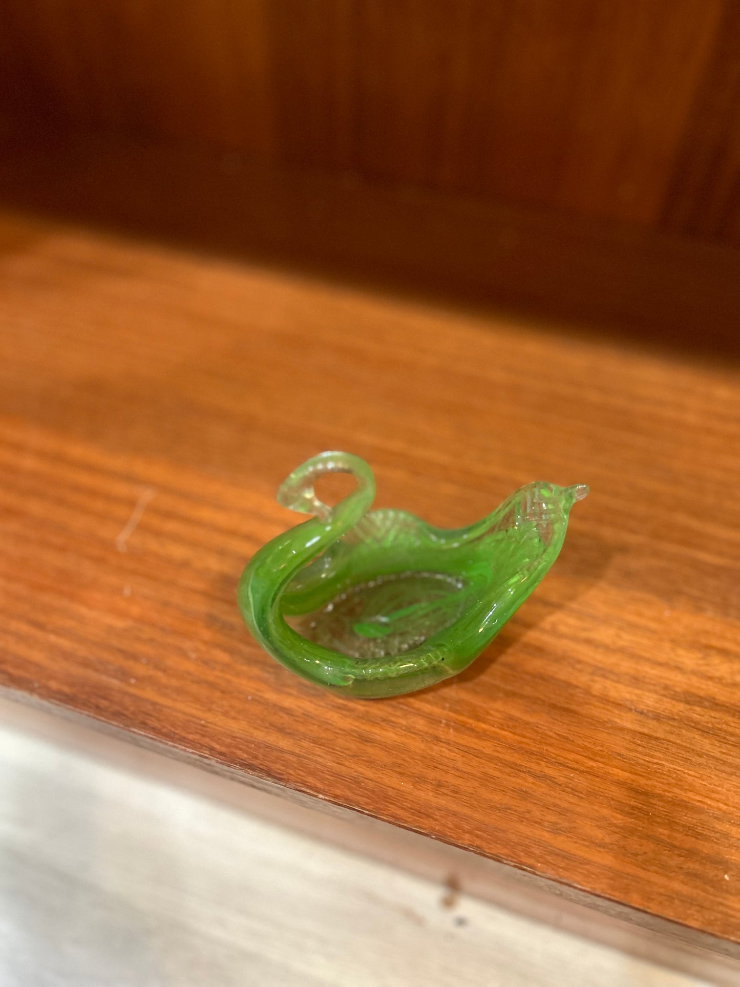 Green Swirl Glass Swan- Trinket Holder