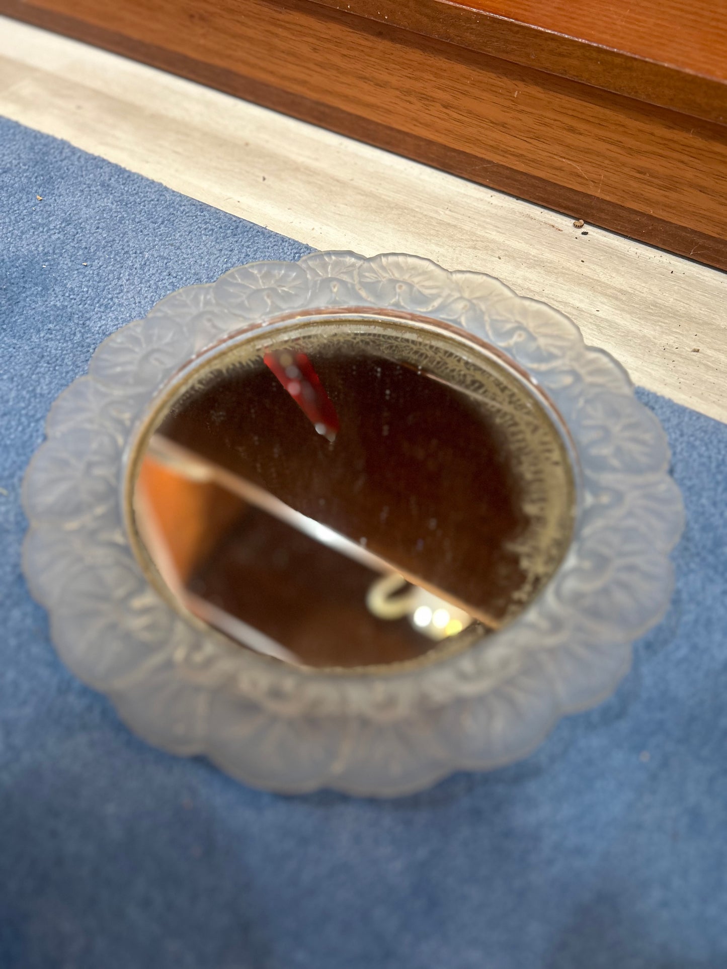 Lalique Crystal Plate- Frosted Honfleur Geranium Leaf Edge Pattern- MCM