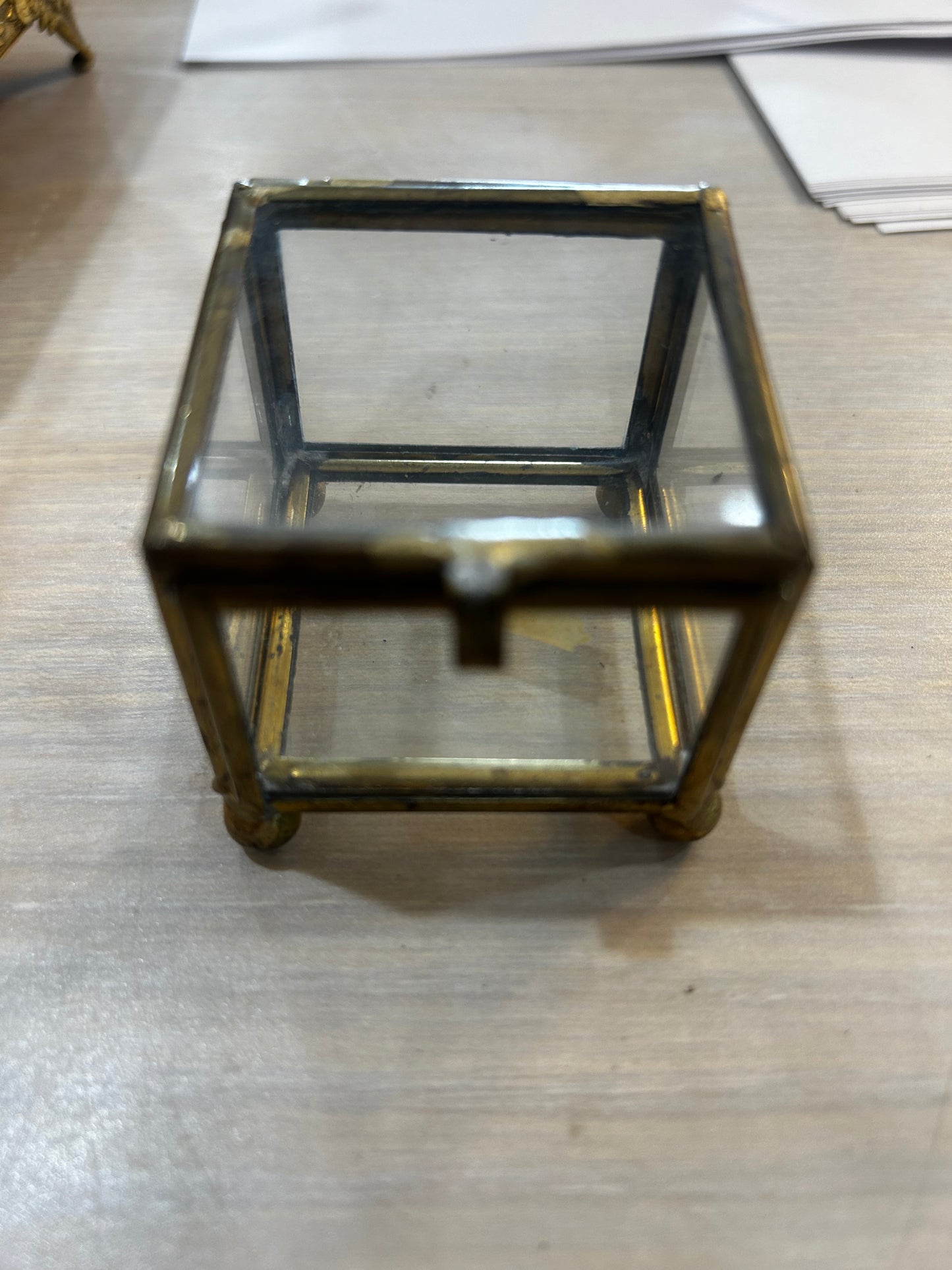 Antique Glass and Brass Trinket Box