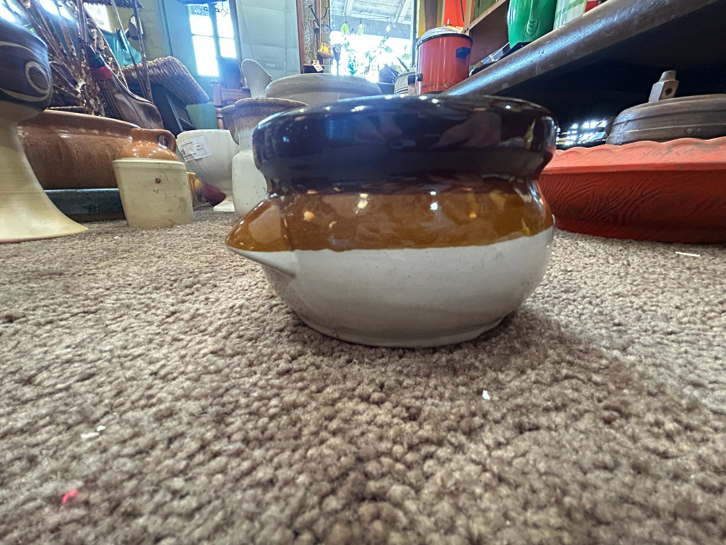 Vintage Tricolr Stoneware Crock- No Lid
