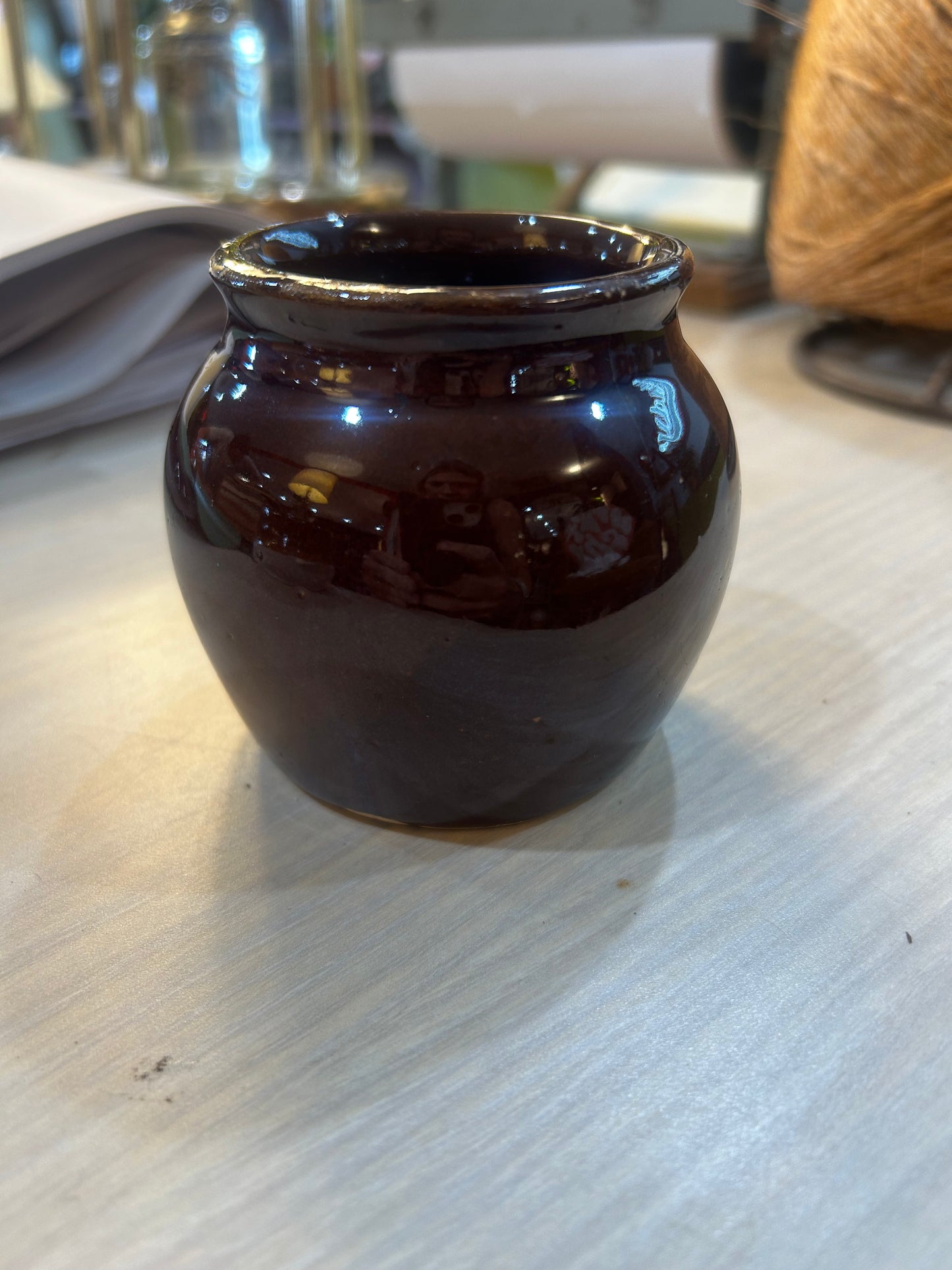 Dark Brown Stoneware Crock