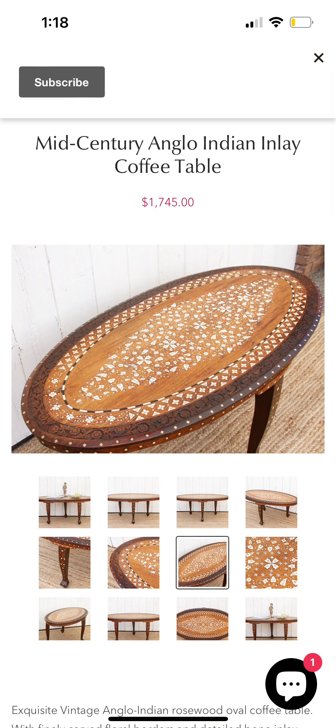 Antique Anglo Indian Inlay Coffee Table