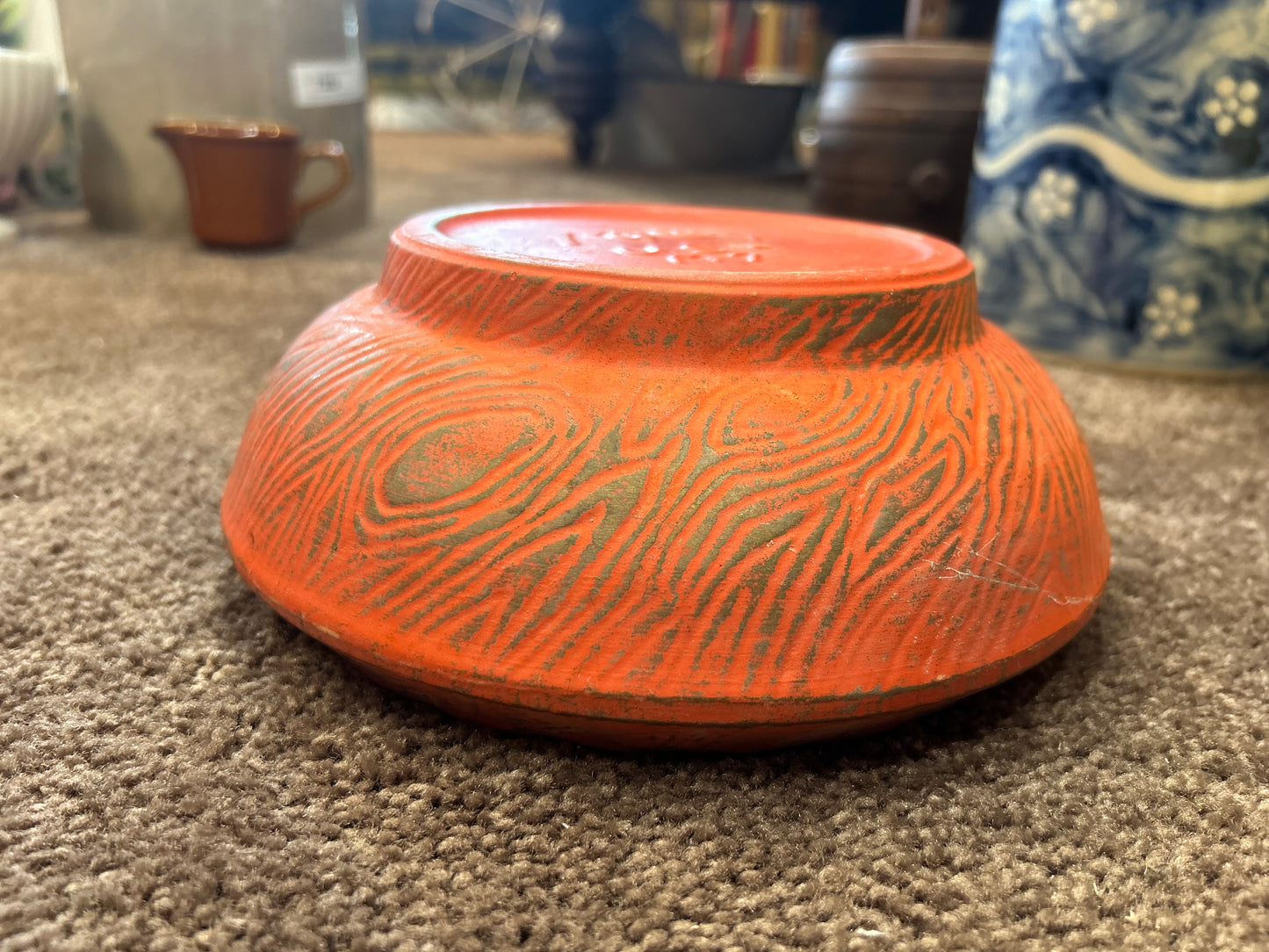 McCoy Orange Wood Print Pottery Planter