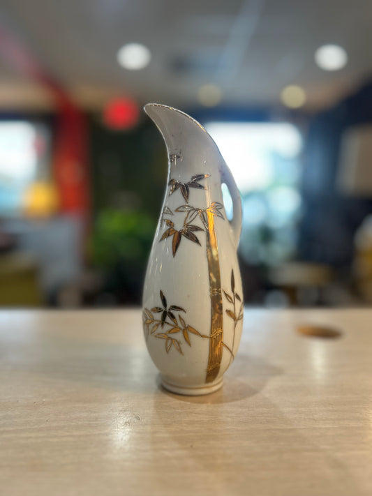 Vintage White Pitcher/Bud Vase - Gold Trim- Japan