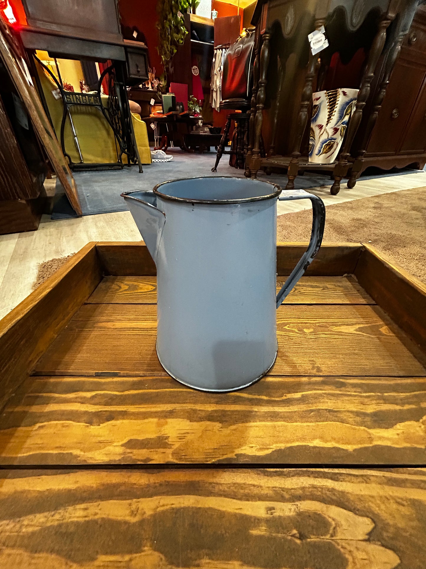 Vintage Blue Enamelware Coffee Pot