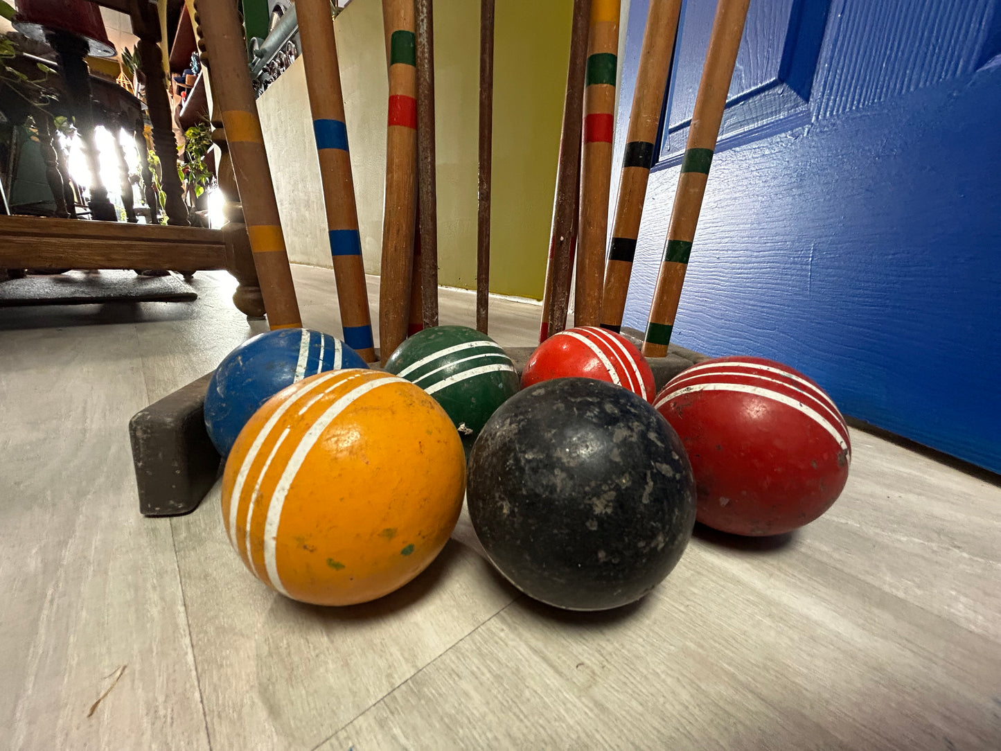 Vintage Sportcraft Croquet Set- Wooden Tools Plastic Carrier