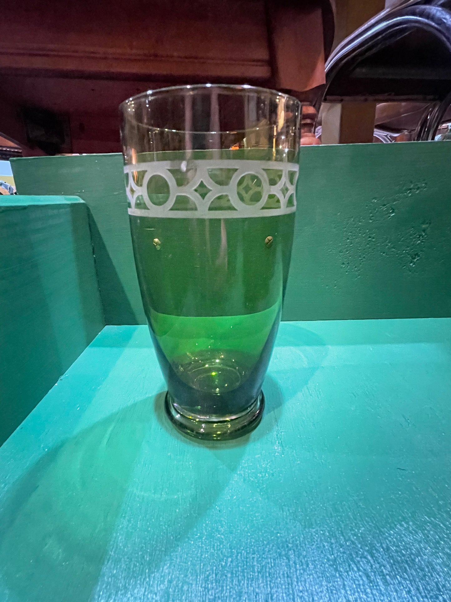 MCM Etched Green Glasses- Set of 10