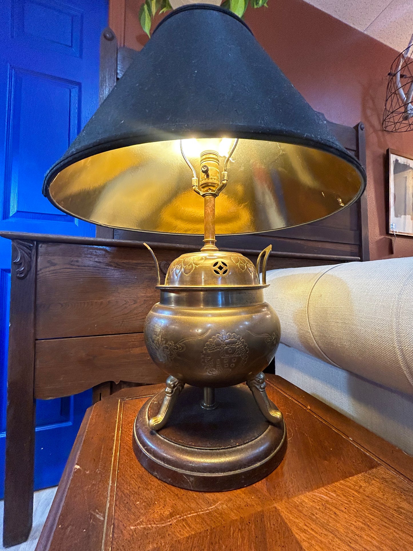 Mid Century Chinese Incense Burner Lamp