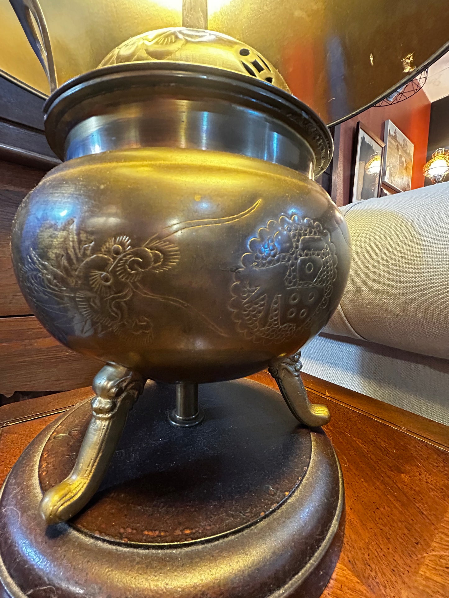 Mid Century Chinese Incense Burner Lamp