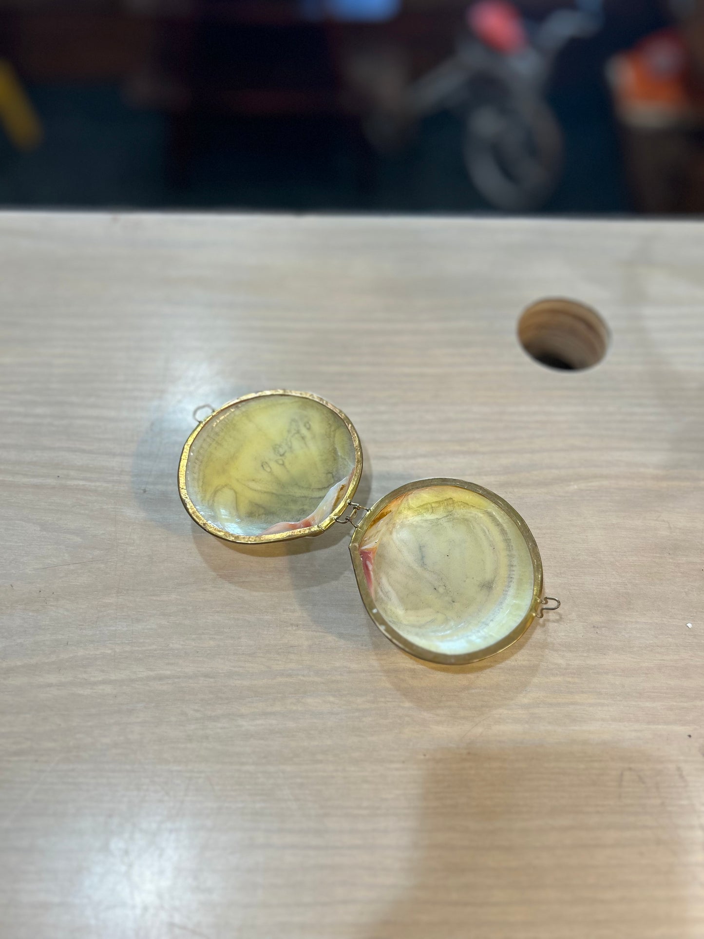 Vintage White Clam Shell- Brass Trim Trinket Box