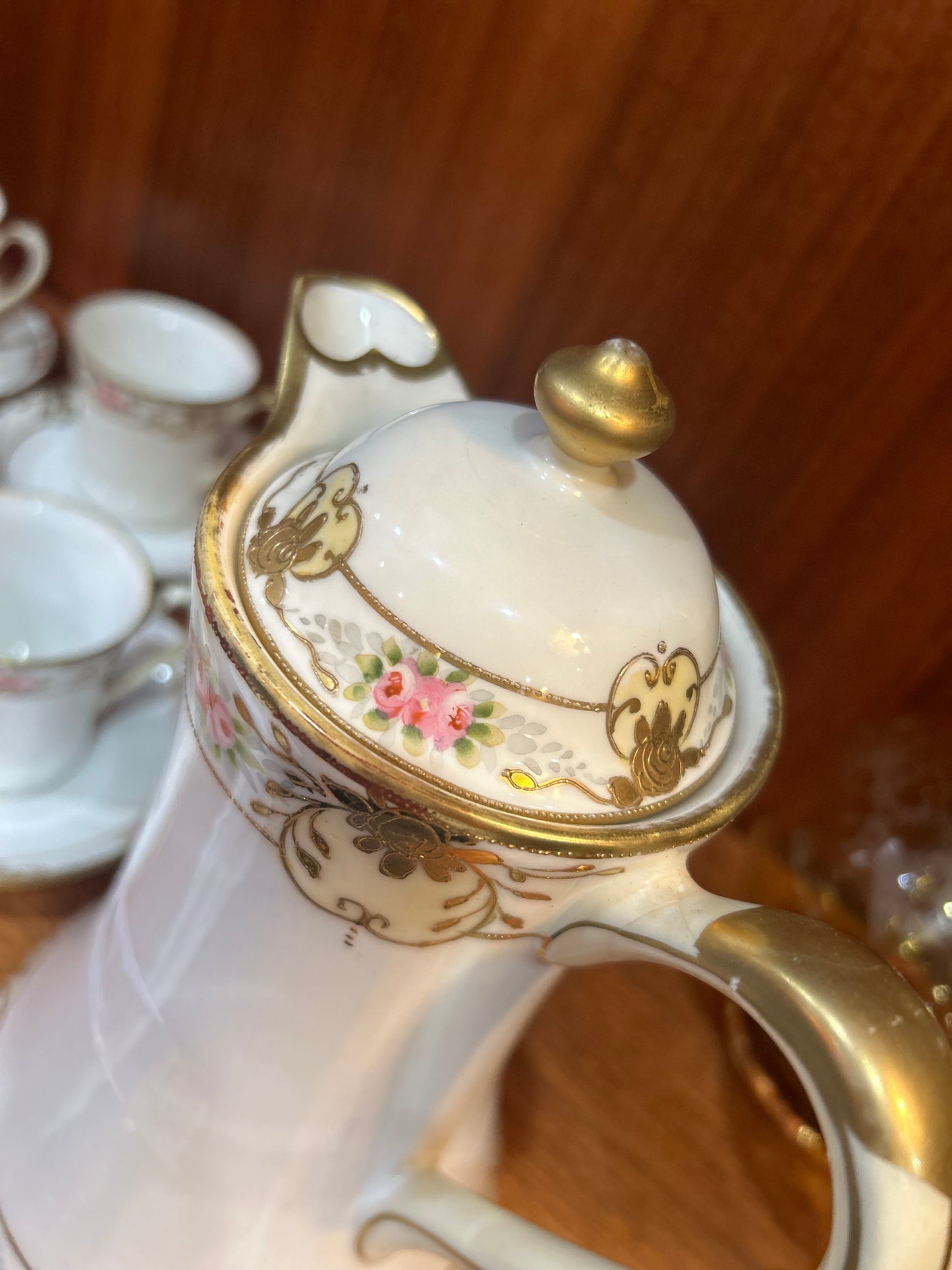 Circa 1911- Antique Nippon Hot Chocolate Pot- 5 Cups and 6 Saucers