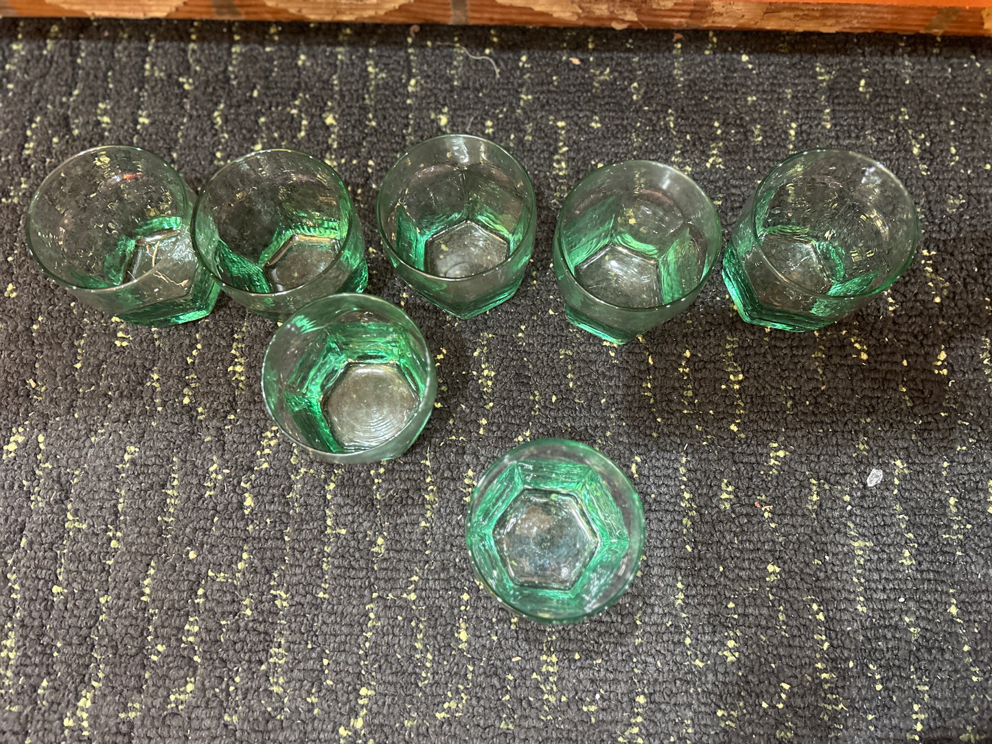 Vintage Libbey Chivalry Rock Whiskey Glasses in Spanish Green- Set of 7