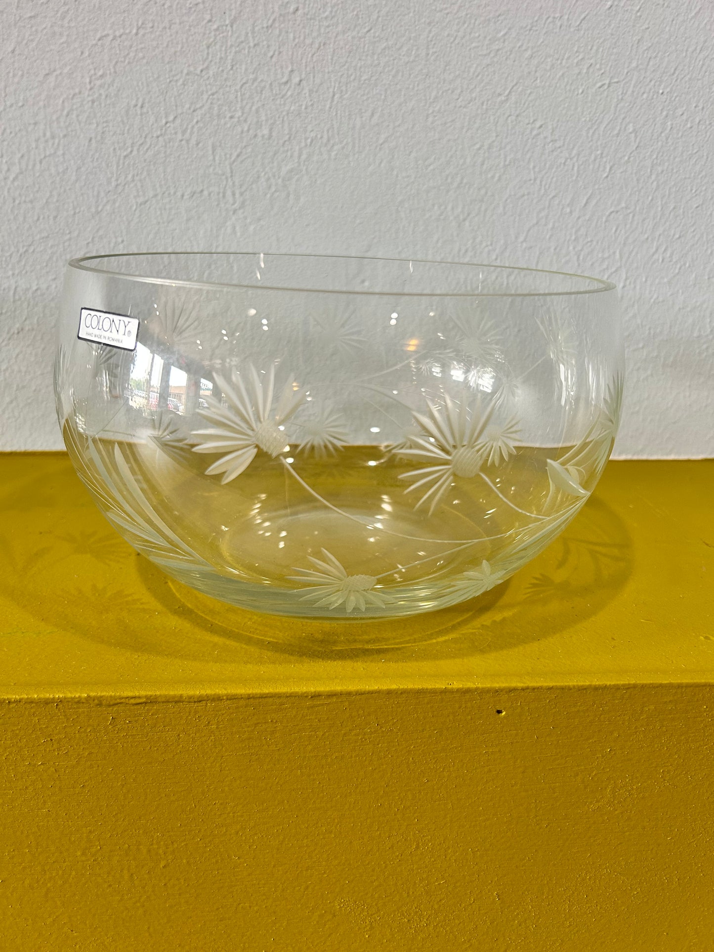 Vintage MCM Laura Etched Glass Cut Bowl-Big