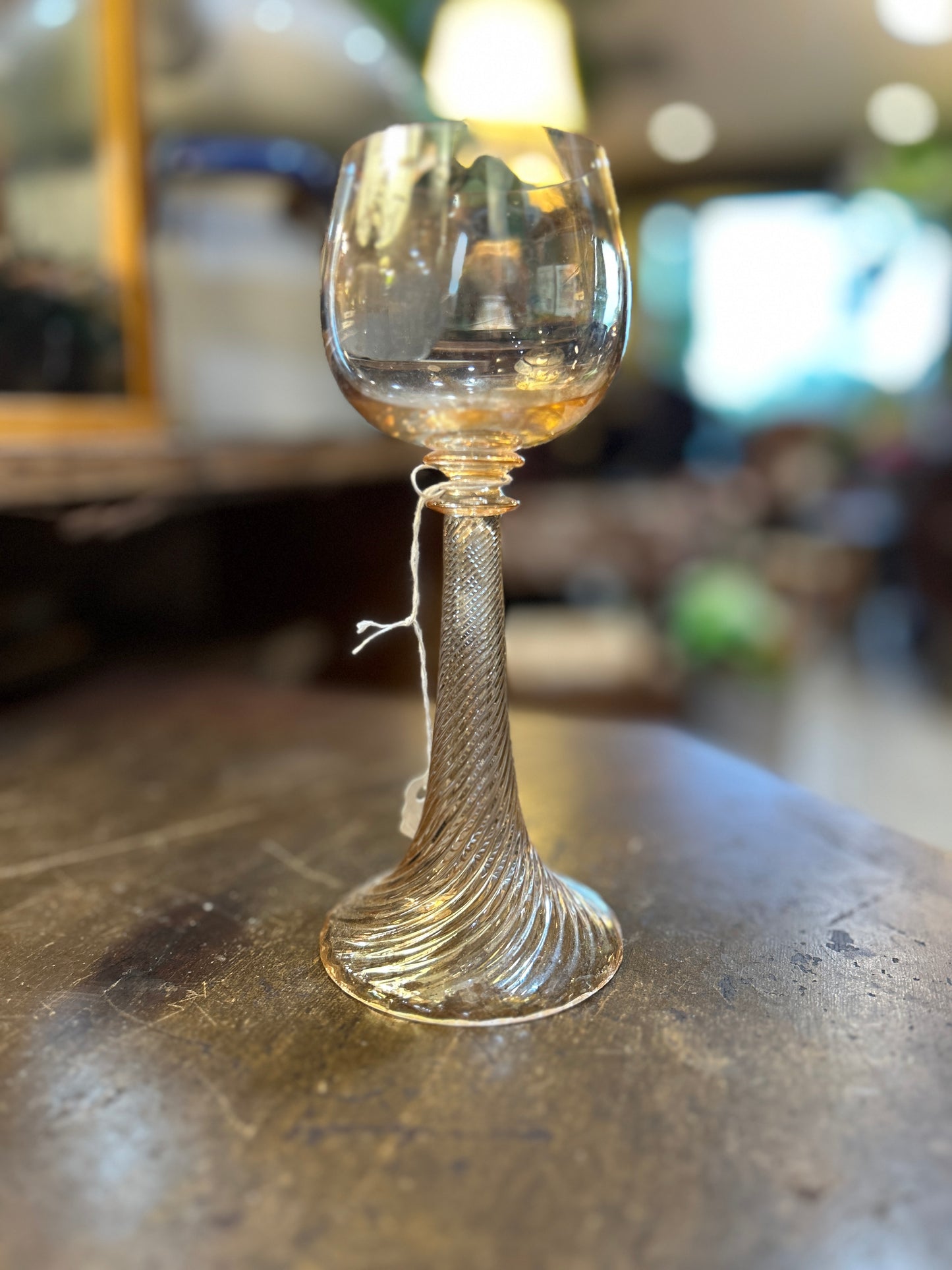 Josephinenhutte Peach Lustre Wine Hock Bohemian Roemer Beehive Stem-GORGEOUS