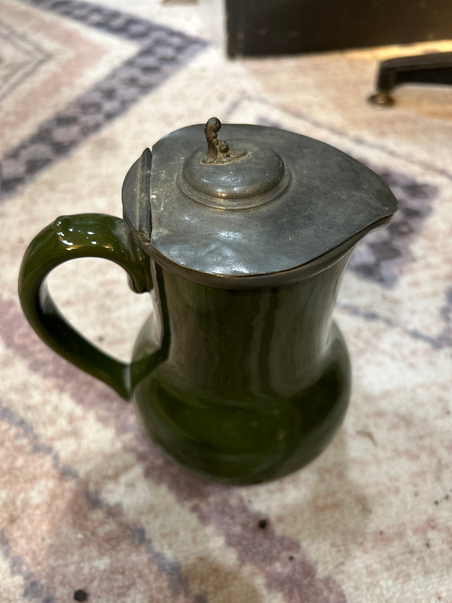 Green Ceramic Creamer Pot with Silver Lid