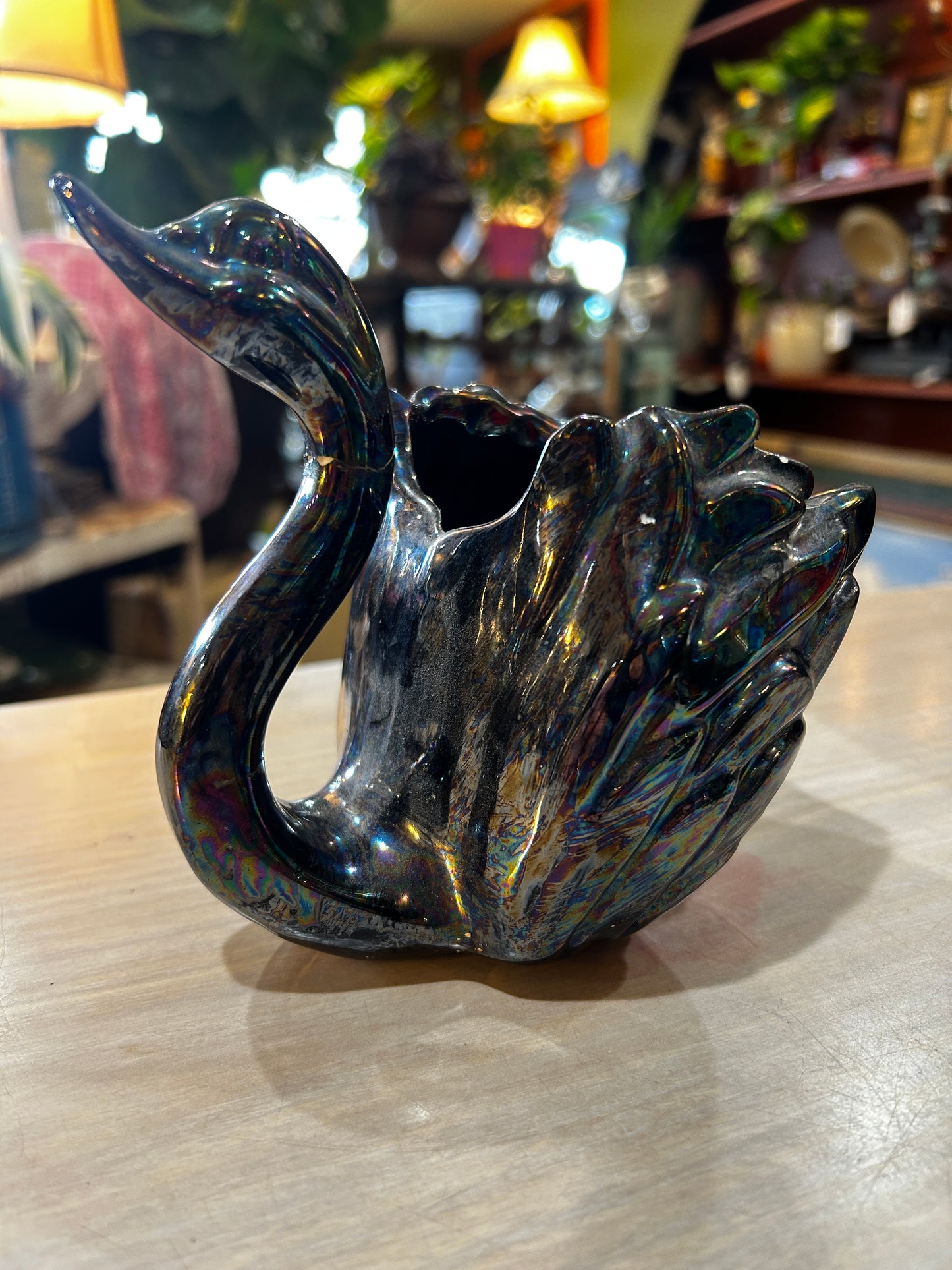 MCM Broke Neck Swan Vase- Iridescent