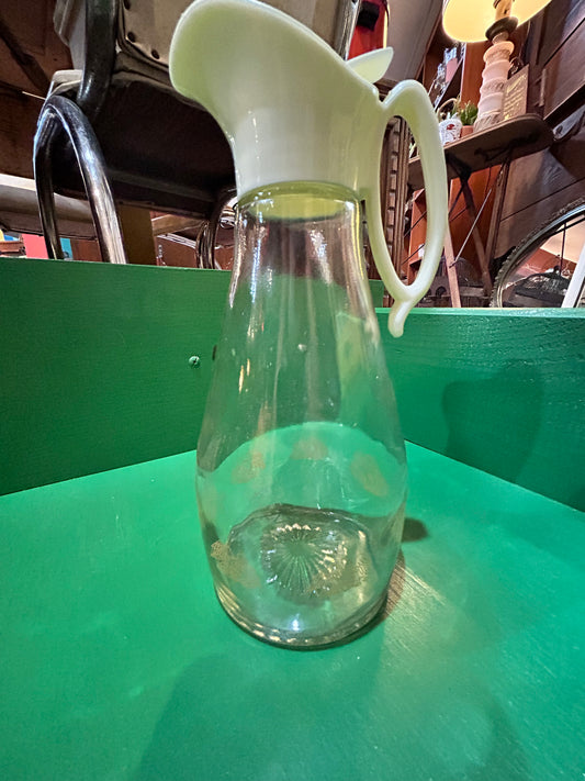 Vintage Log Cabin Glass Syrup Pitcher- Retro Handle