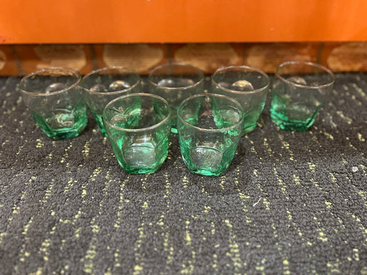 Vintage Libbey Chivalry Rock Whiskey Glasses in Spanish Green- Set of 7