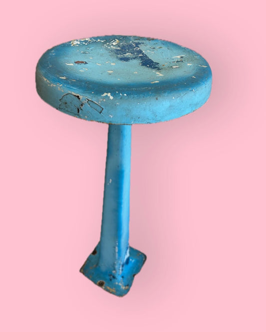 Vintage Metal Blue Patina Stool