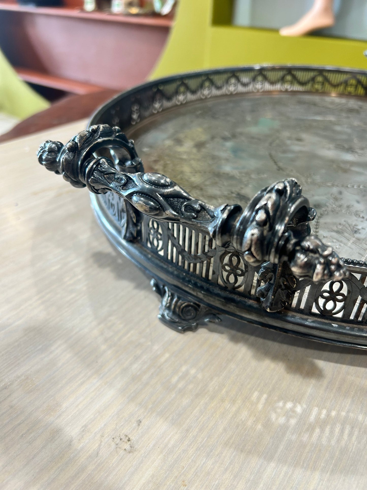 Martin Hall Victorian Footed Silver Plated Tray with Gallery and Handles