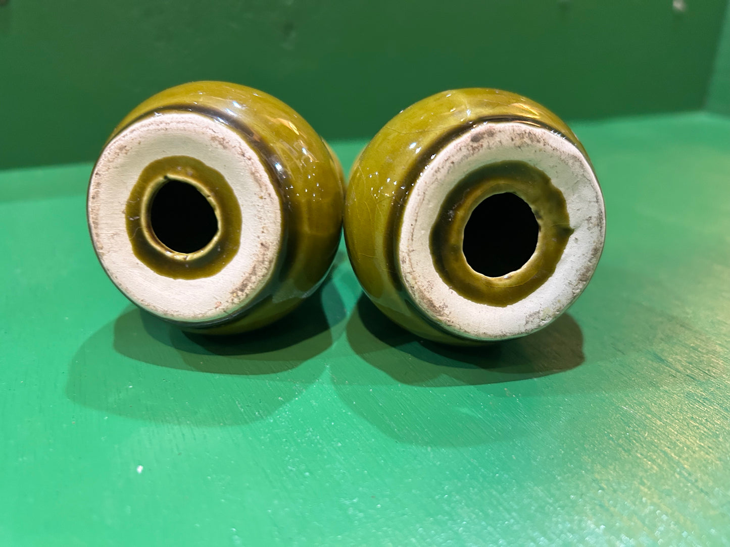Vintage Lusterware Olive Green Salt and Pepper Shaker Set