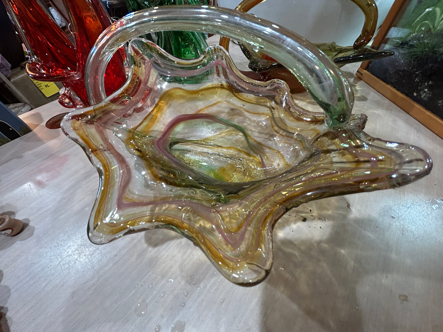 MCM Hand Blown Glass Basket Vase