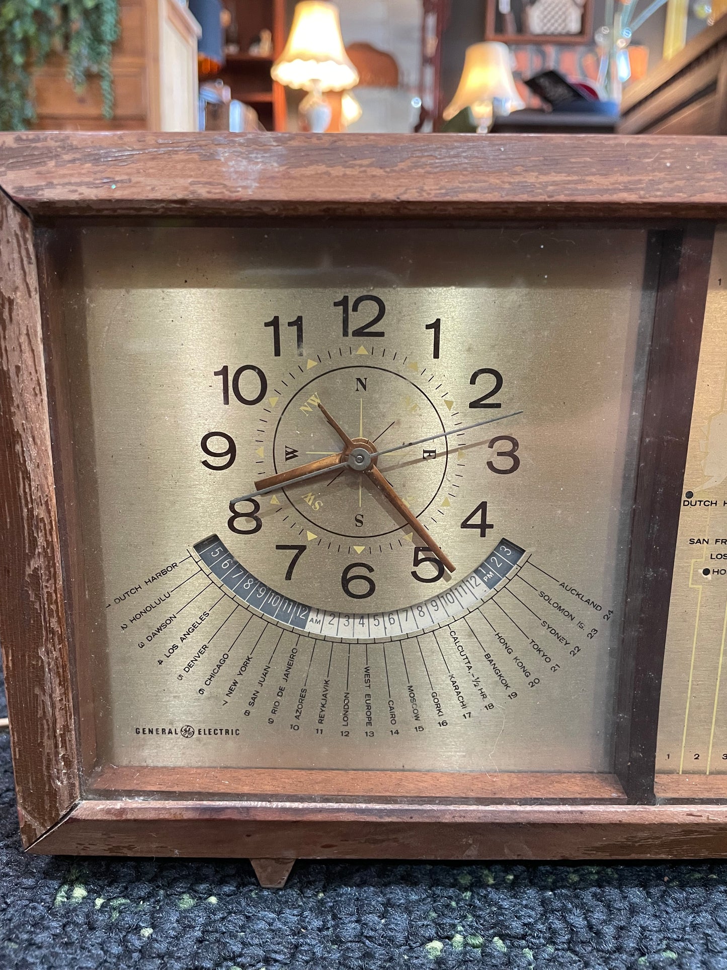 Vintage GE World Map- Bedside Clock