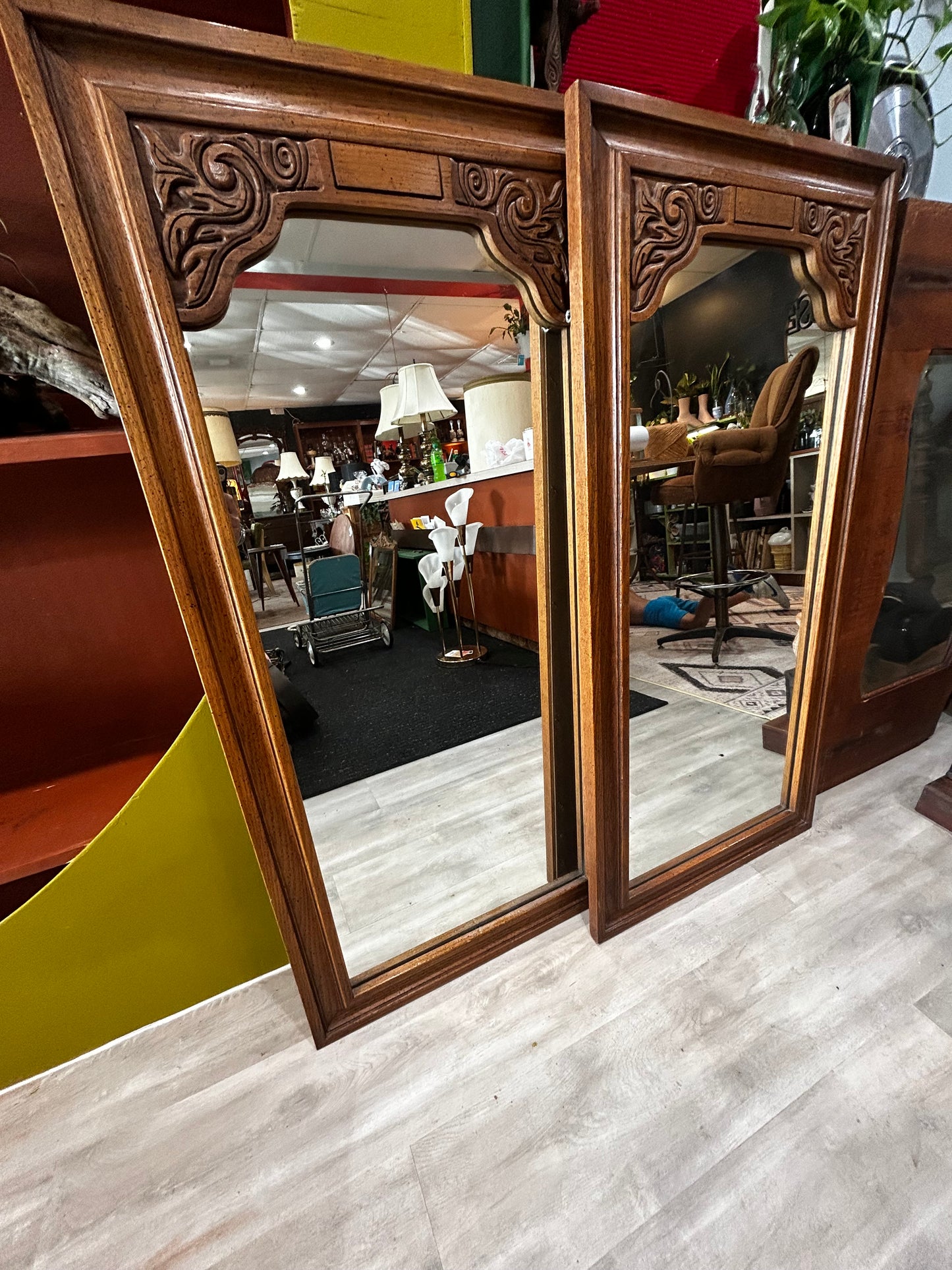 Vintage MCM Wooden Intricate Design Wall Mirror