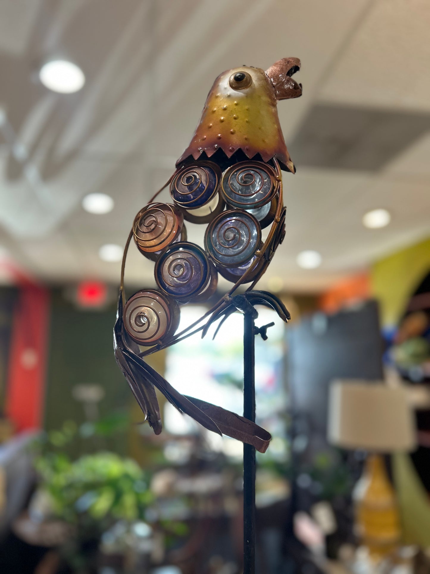 Art Deco Yard Parrot- Metal and Colorful Glass