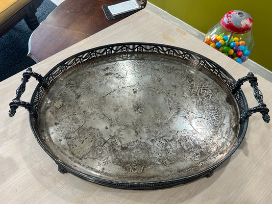 Martin Hall Victorian Footed Silver Plated Tray with Gallery and Handles