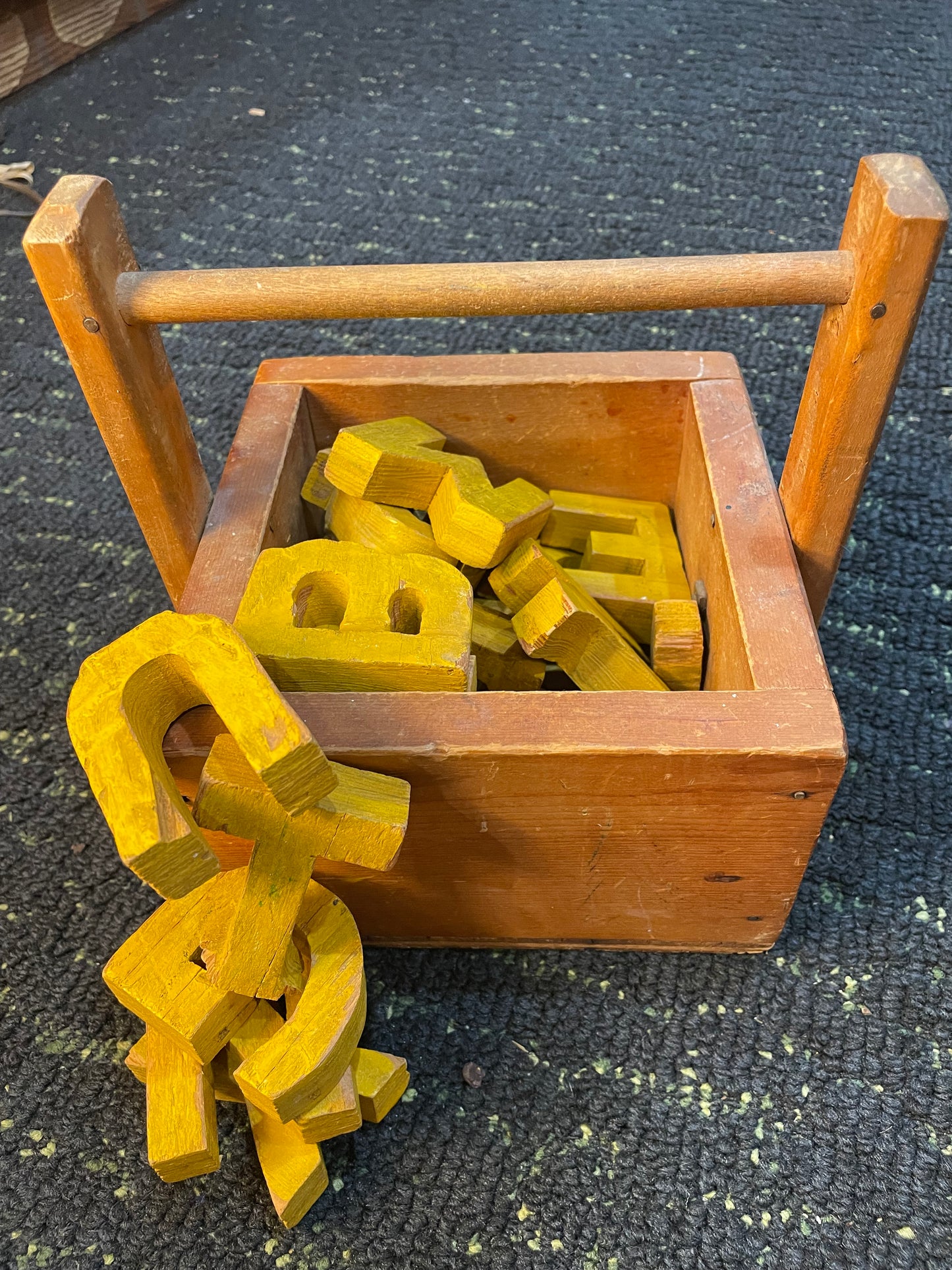 Vintage Homemade Wooden Toolbox- Yellow Homemade Letters
