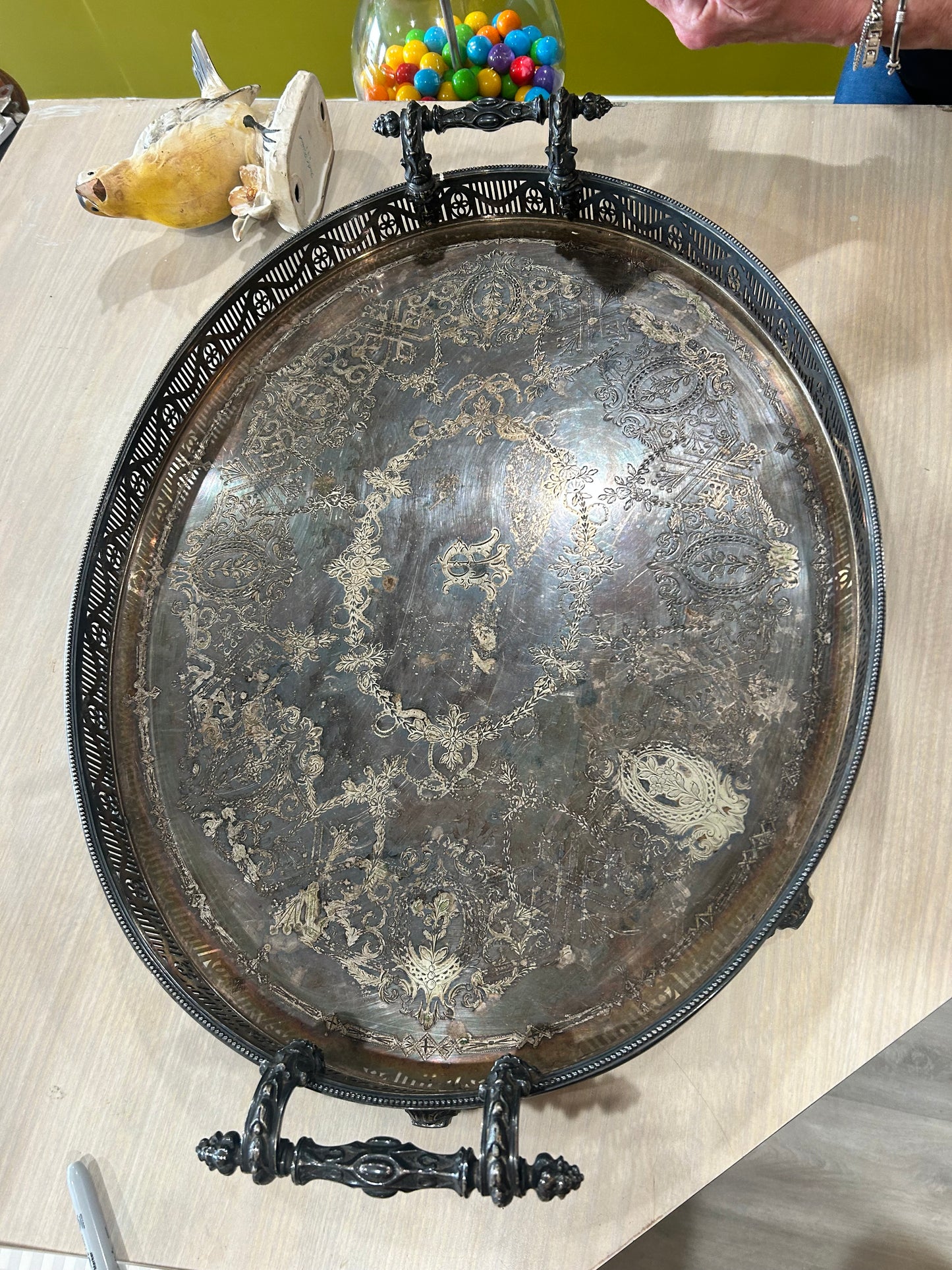 Martin Hall Victorian Footed Silver Plated Tray with Gallery and Handles