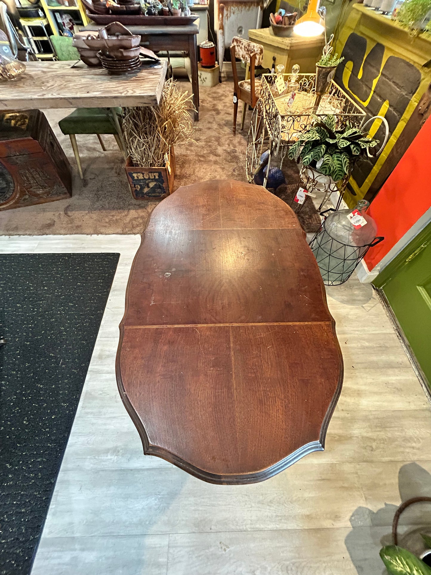 Antique Wooden Oval Side Table with Undercut Center Design