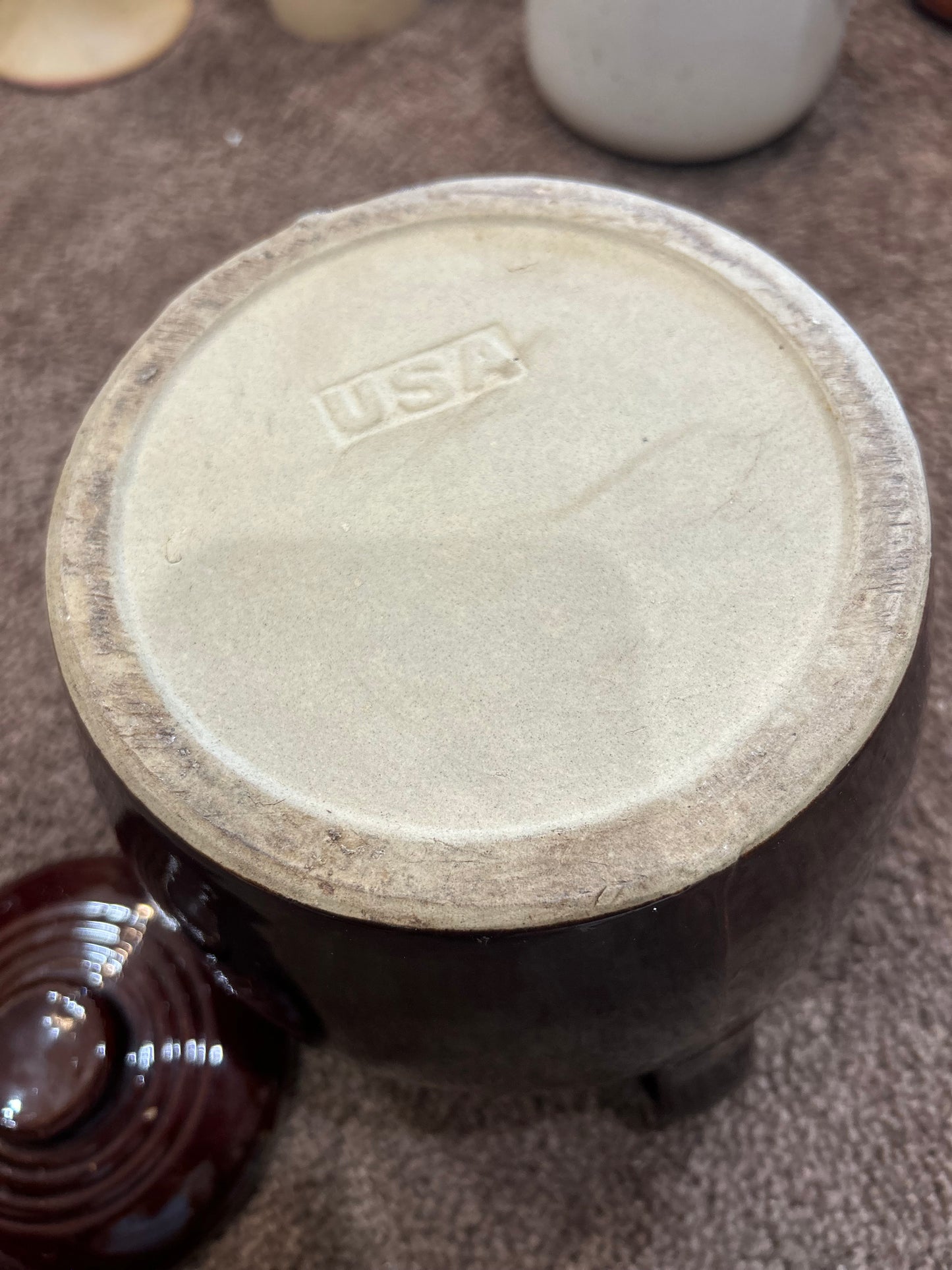 Vintage Stoneware Bean Pot- With Lid