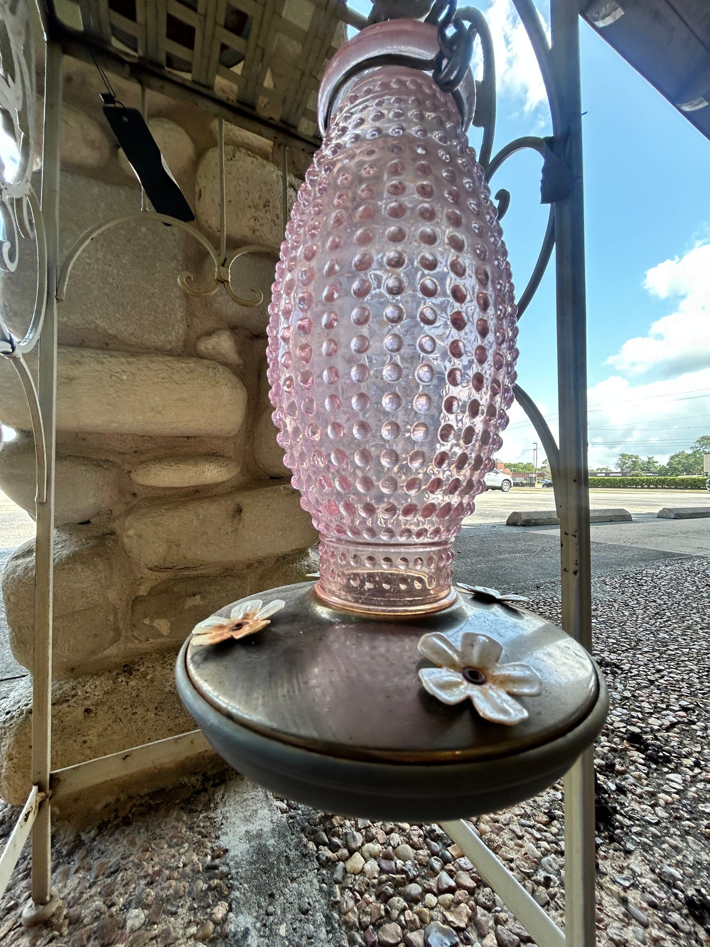Pink Bubble Glass Hummingbird Feeder