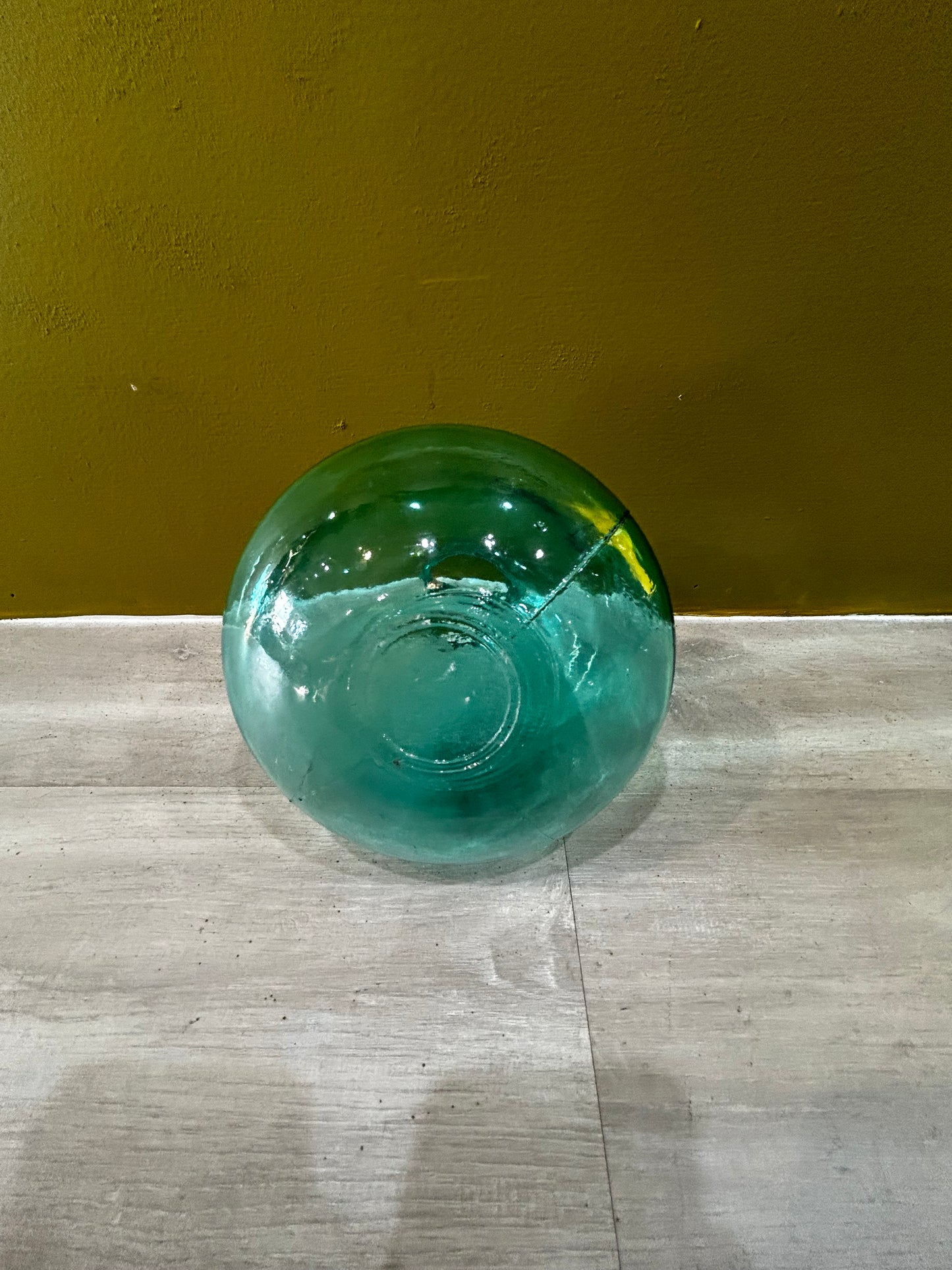 Vintage Green Glass Vase with Cutting