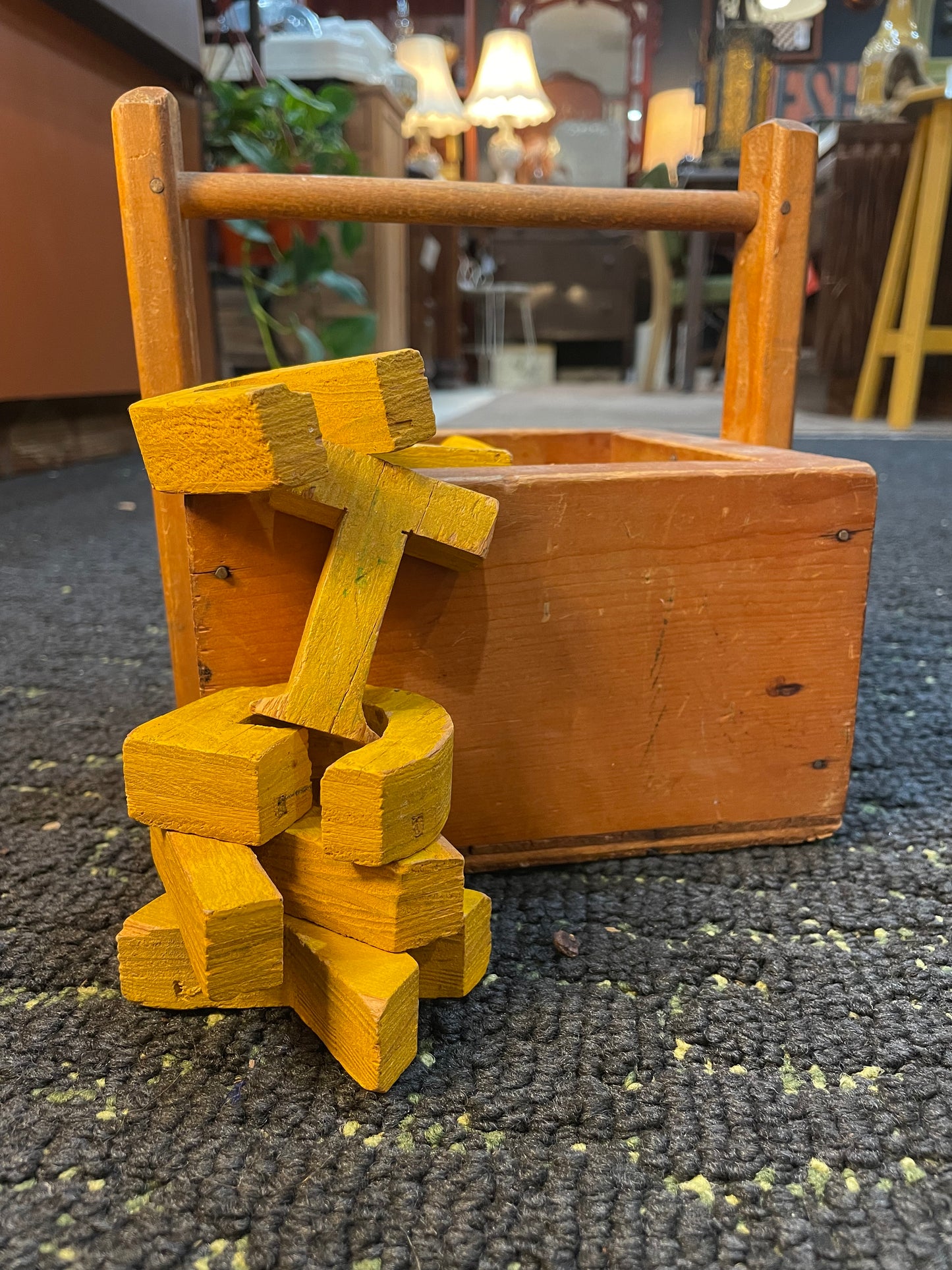 Vintage Homemade Wooden Toolbox- Yellow Homemade Letters