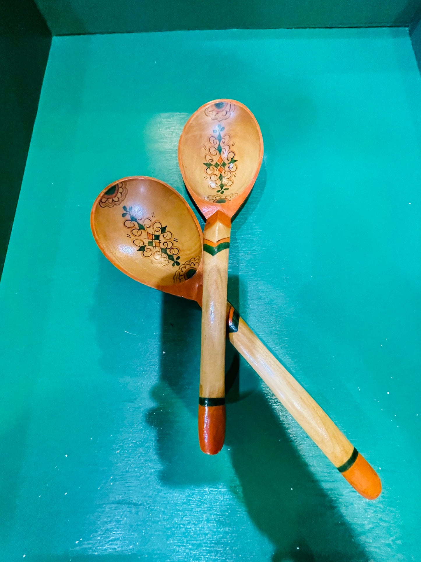 Pair of Vintage Hand Painted Russian Khokhloma Spoons/ Salad Tossers- Set of 2