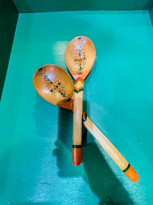 Pair of Vintage Hand Painted Russian Khokhloma Spoons/ Salad Tossers- Set of 2