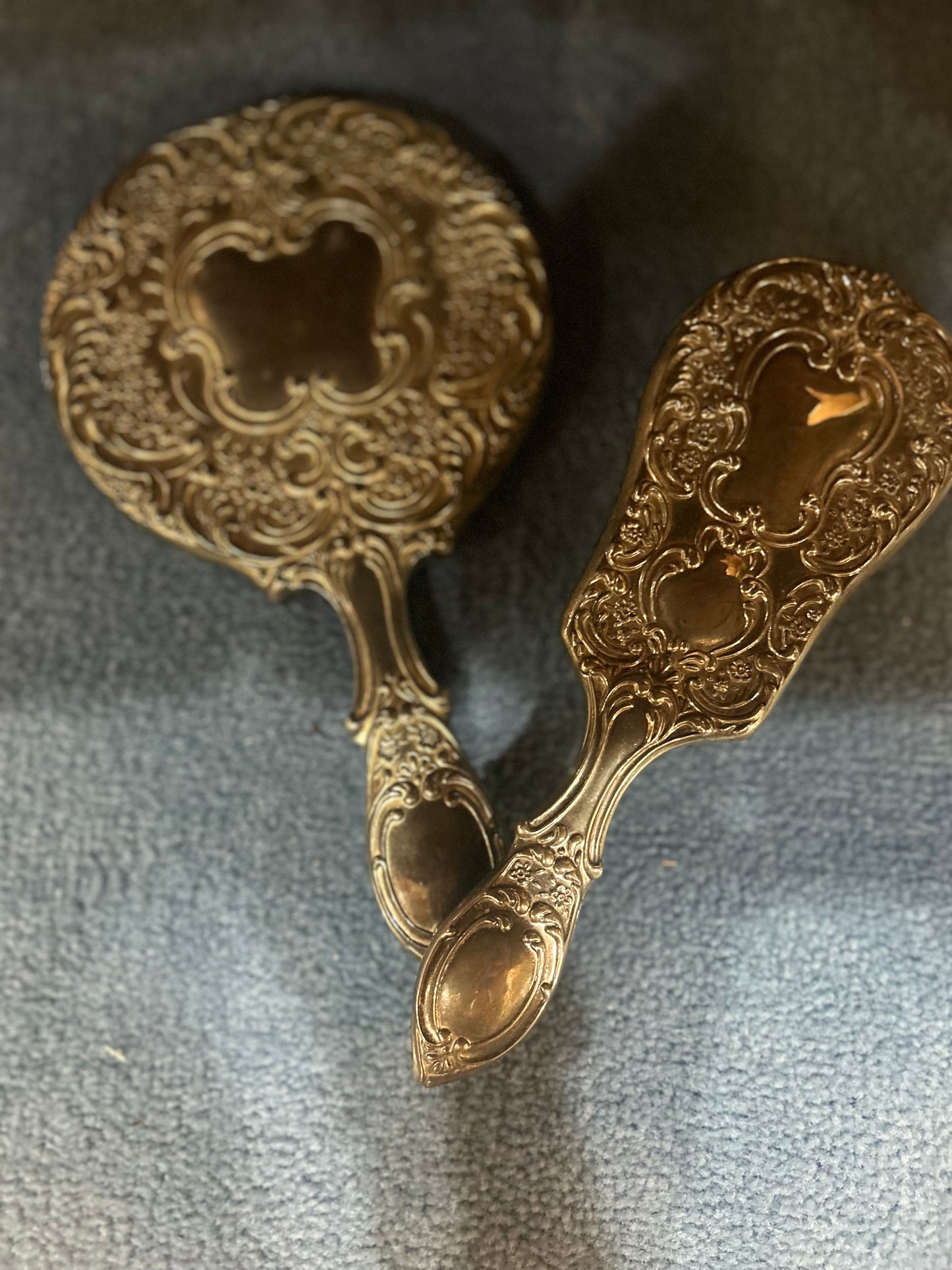 Antique Godinger Silver Co. Plated Vanity Hair Brush and Hand Mirror Set
