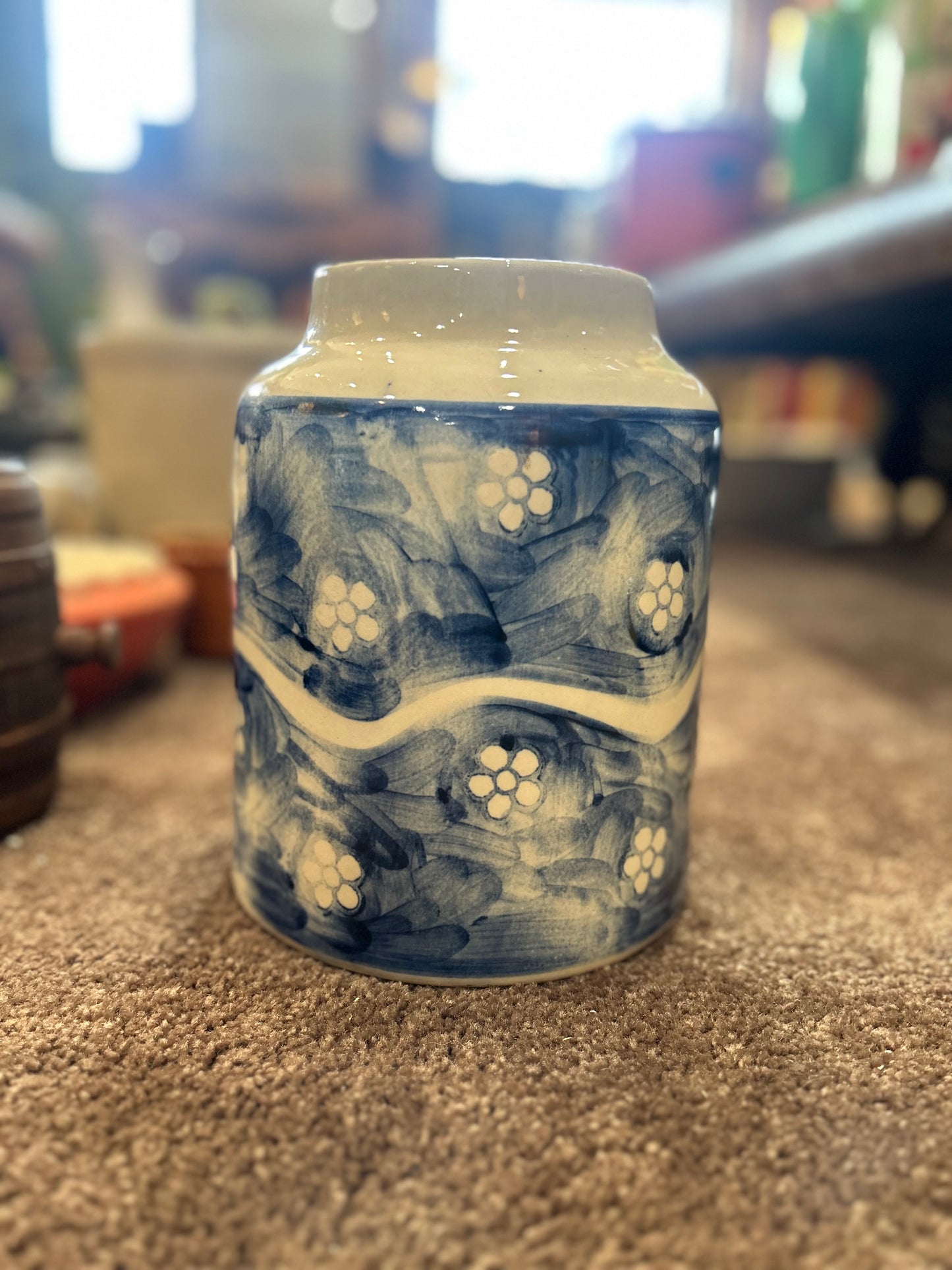 Blue and White Unique Painted Vase- Sophisticated Finger Painting