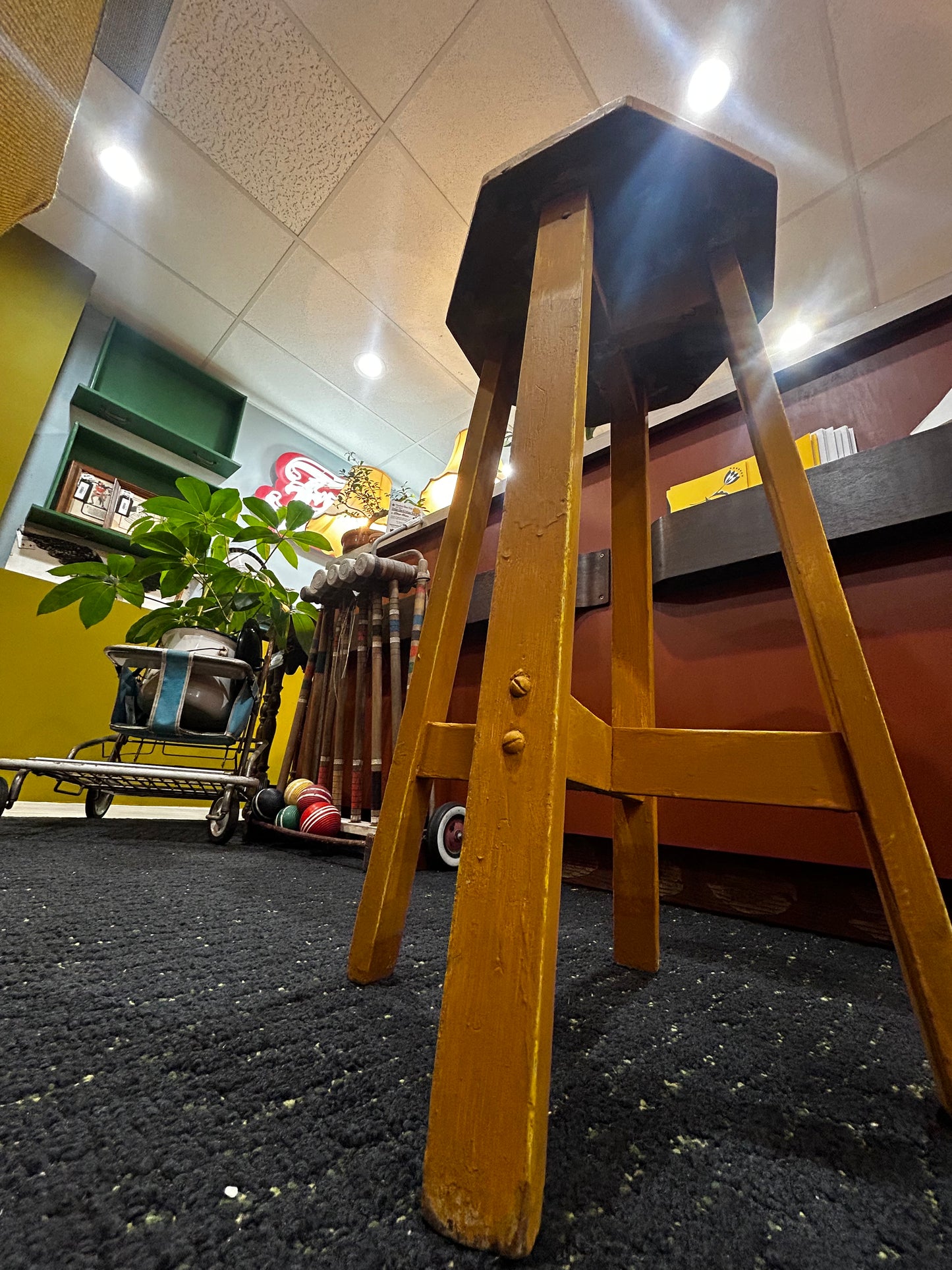 Vintage Yellow Octagon Barstool/Plant Stand