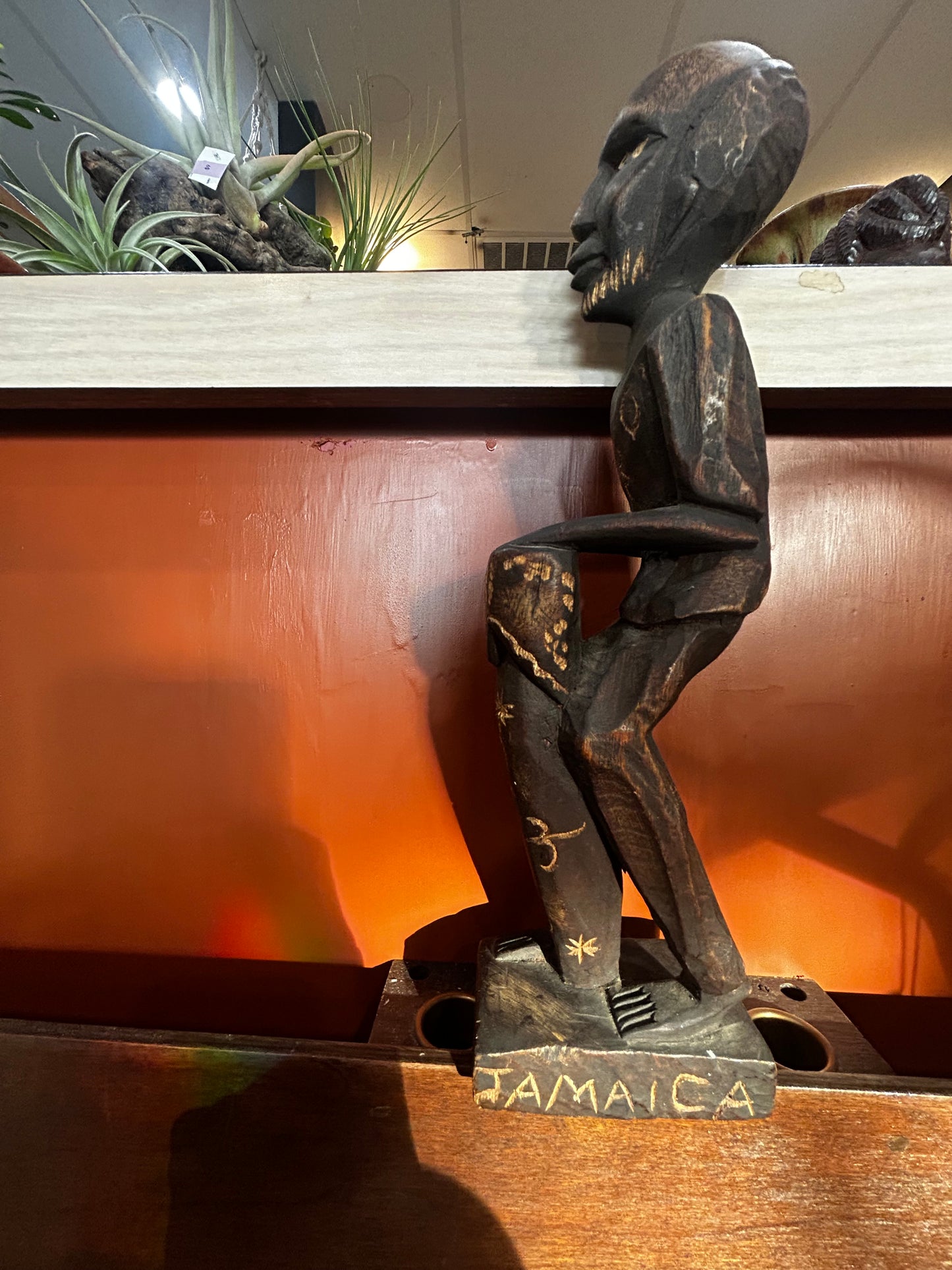 Hand Carved Jamaican Balding Bongo Man - Wooden