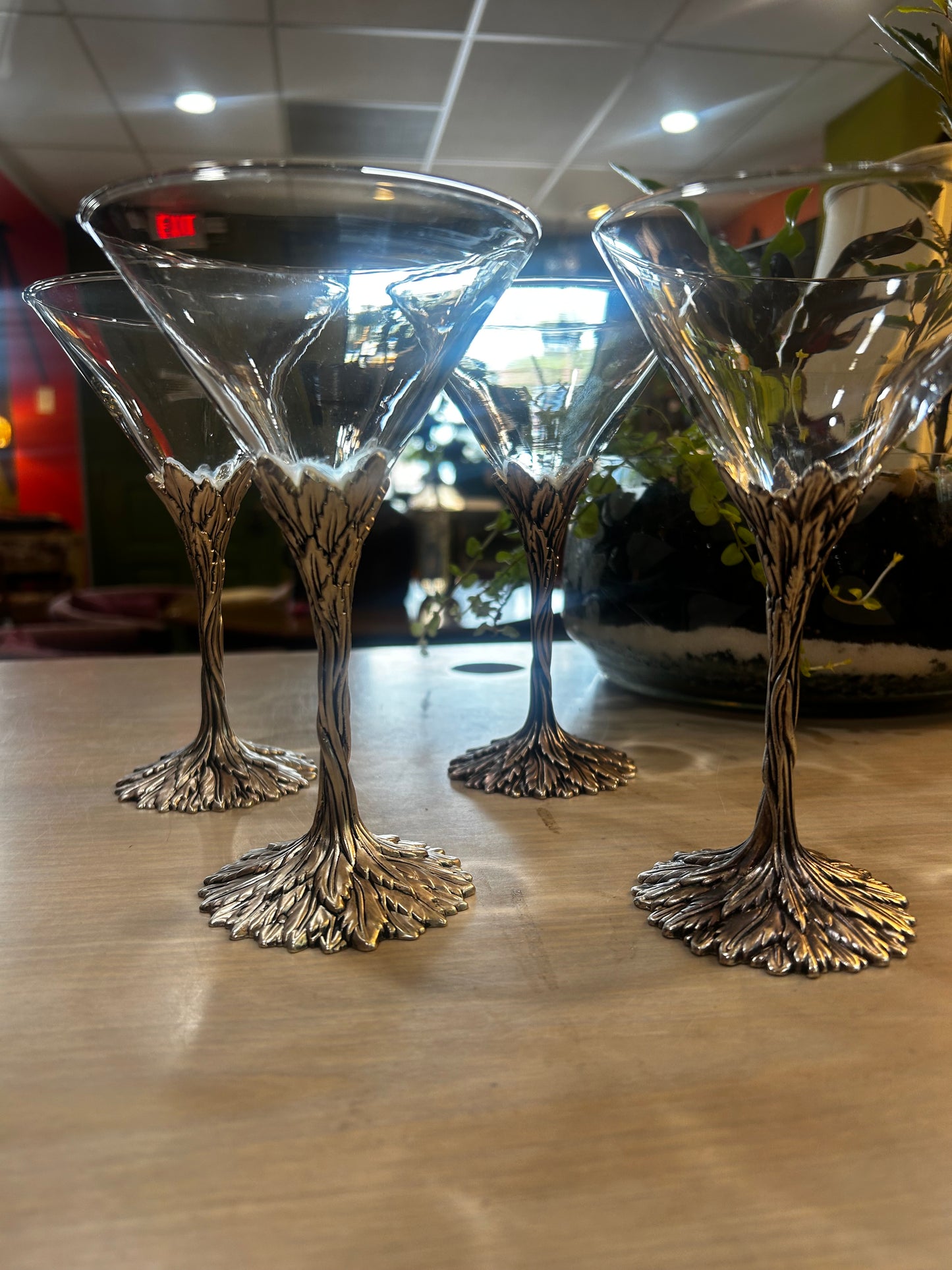 Grey Goose Martini Glasses- Pewter Stems- Set of 4