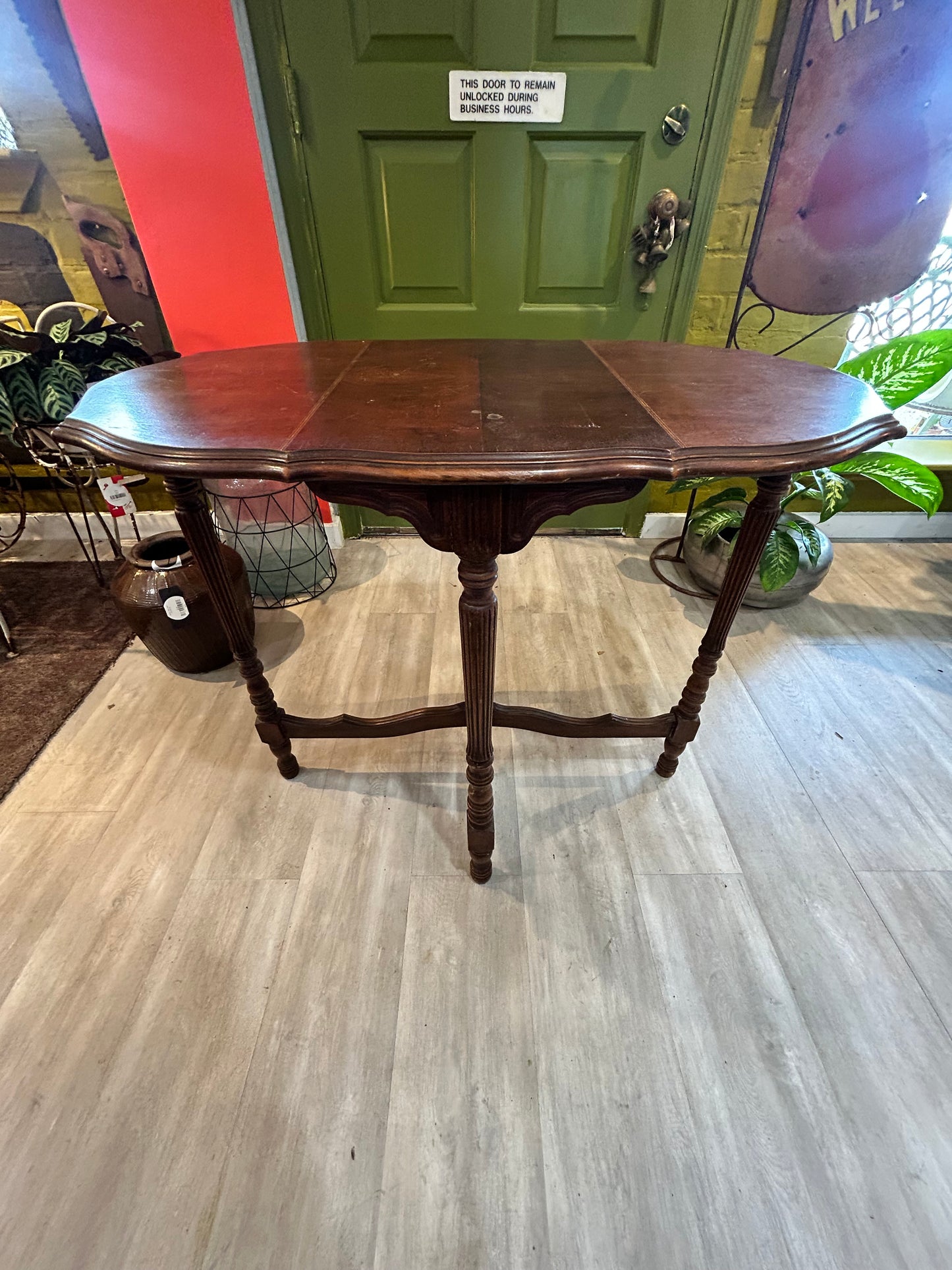 Antique Wooden Oval Side Table with Undercut Center Design